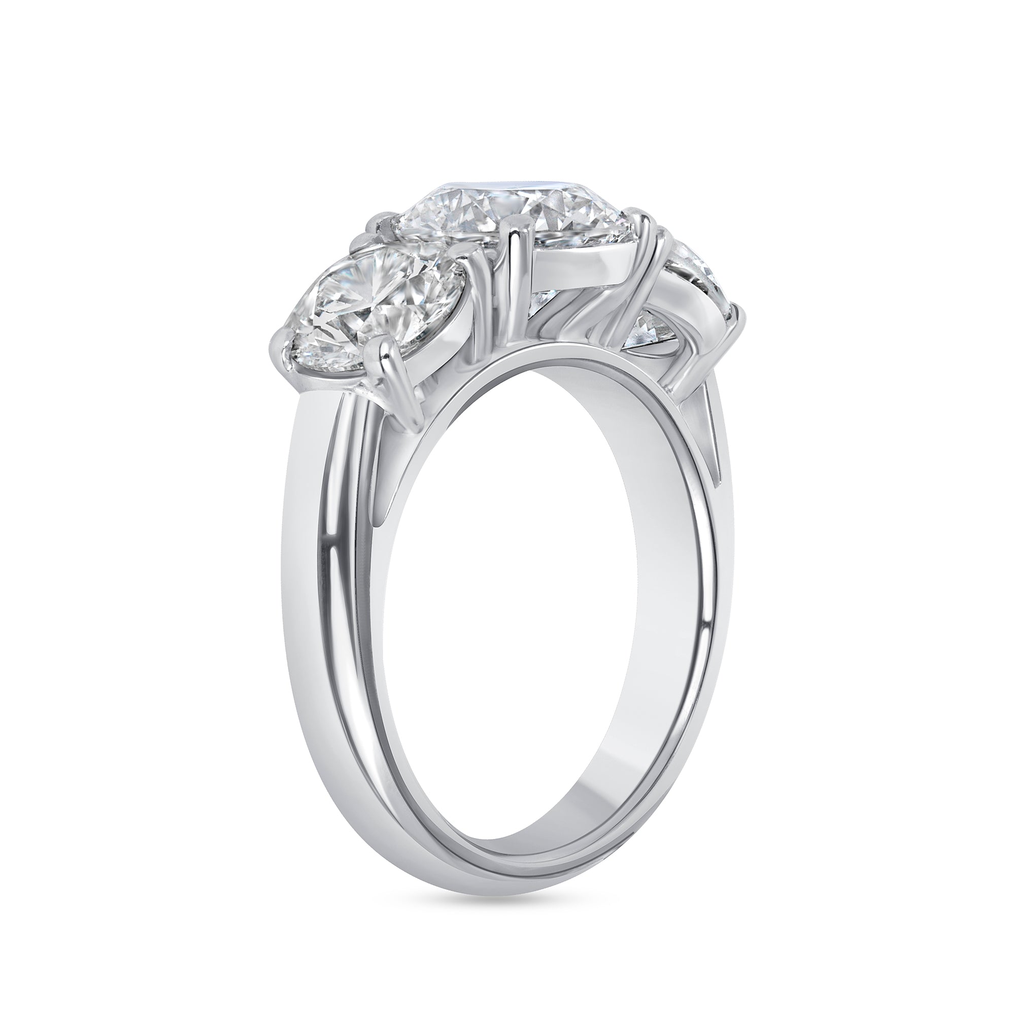 Round Brilliant Cut Three Stone Ring In Platinum Ruthenium