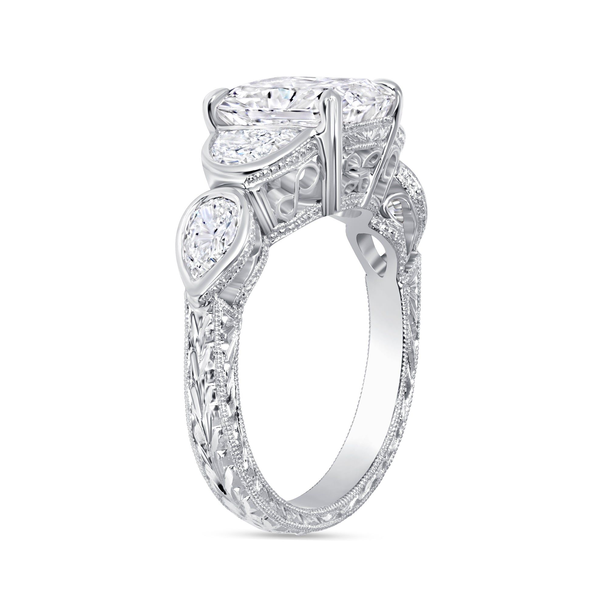 Radiant Cut and Mixed Shape Diamond Engagement Ring in Platinum