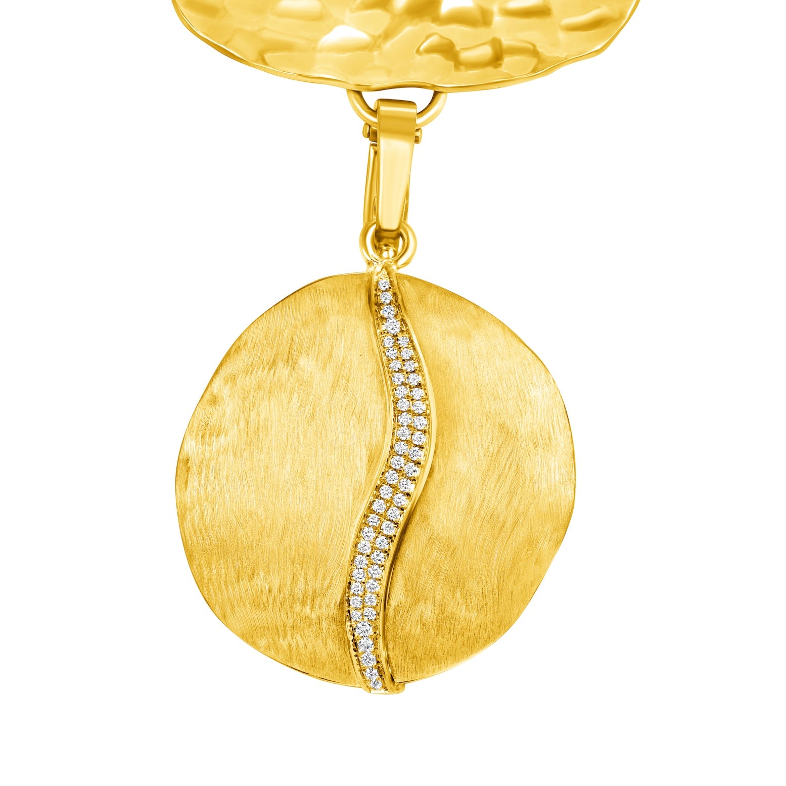 Hammered Gold Disc Necklace with Diamond Accent Pendant in 18K Yellow Gold