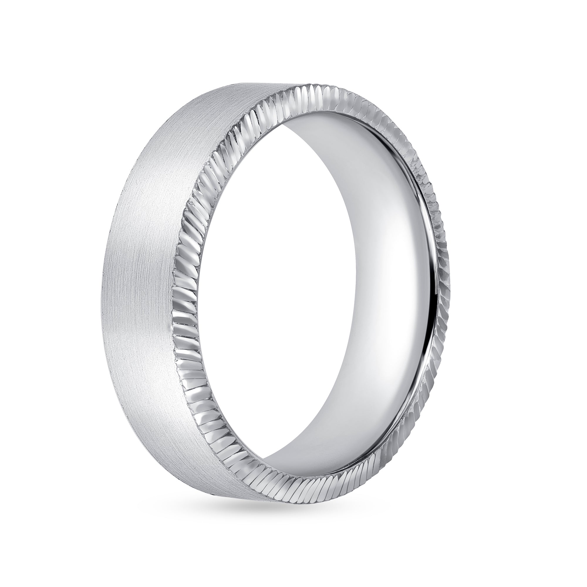 Custom Mens Platinum Ruthenium Band With A Brushed Finish In The Center And Engraving On The Profiles