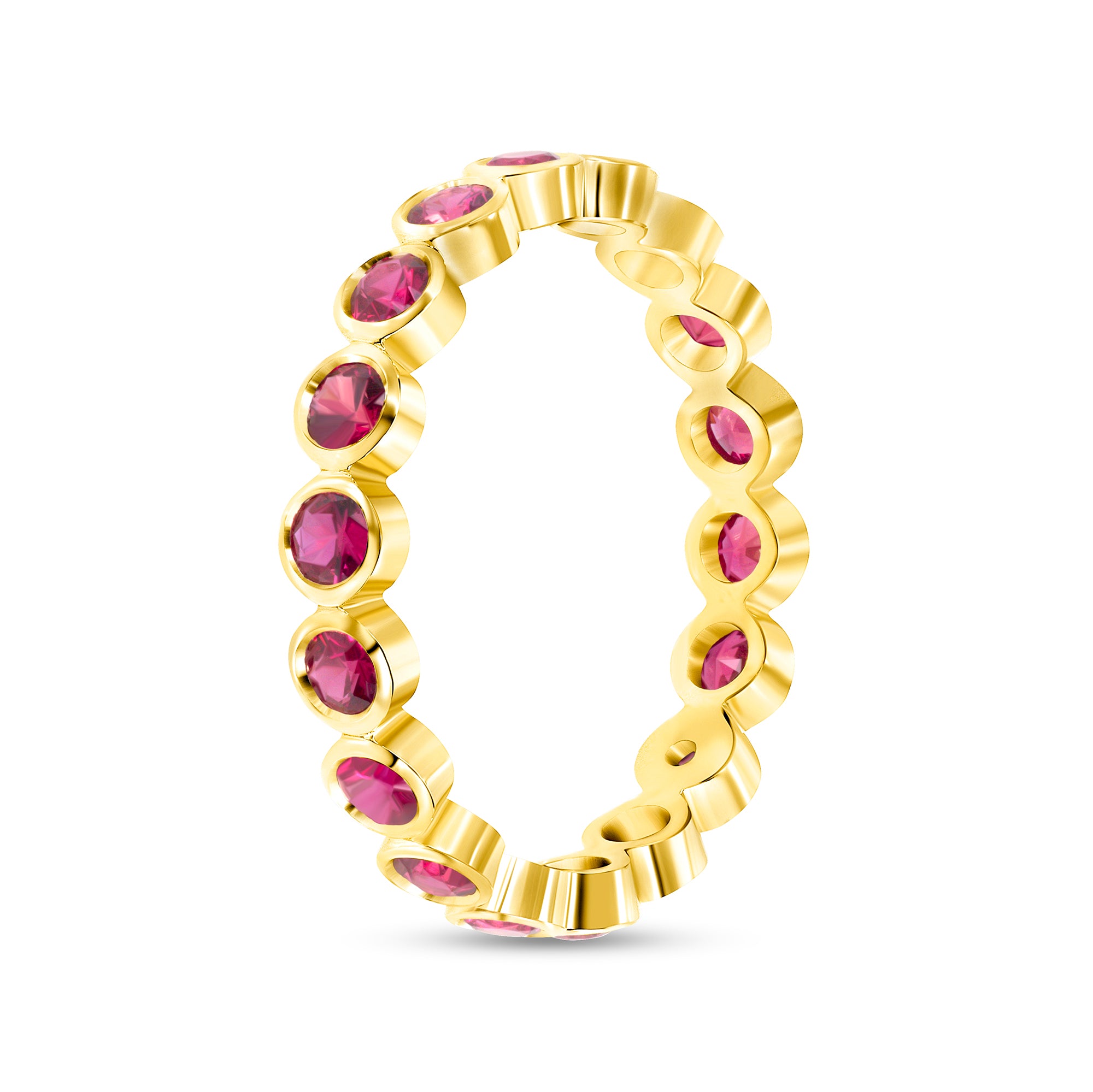 Bezel Set Pink Sapphire Eternity Band in 18K Yellow Gold