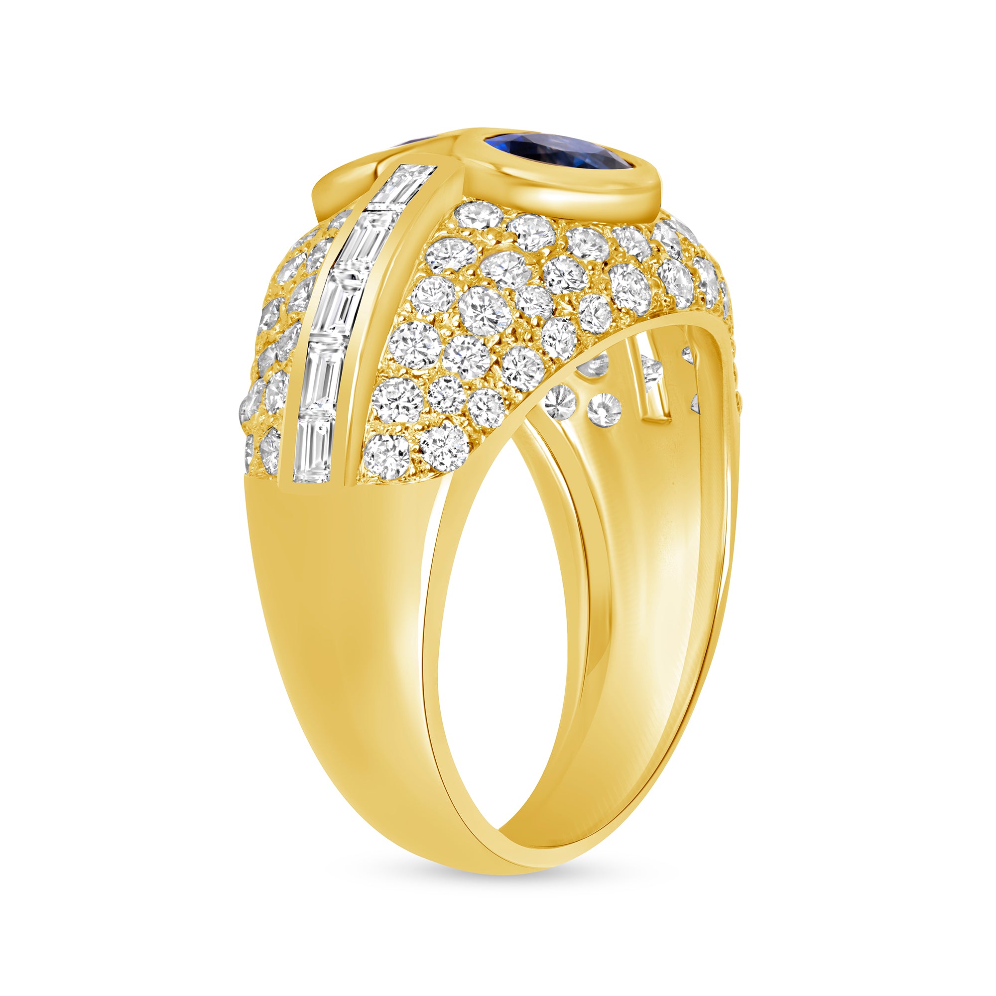 Double Sapphire & Diamond Dome Ring in 18K Yellow Gold