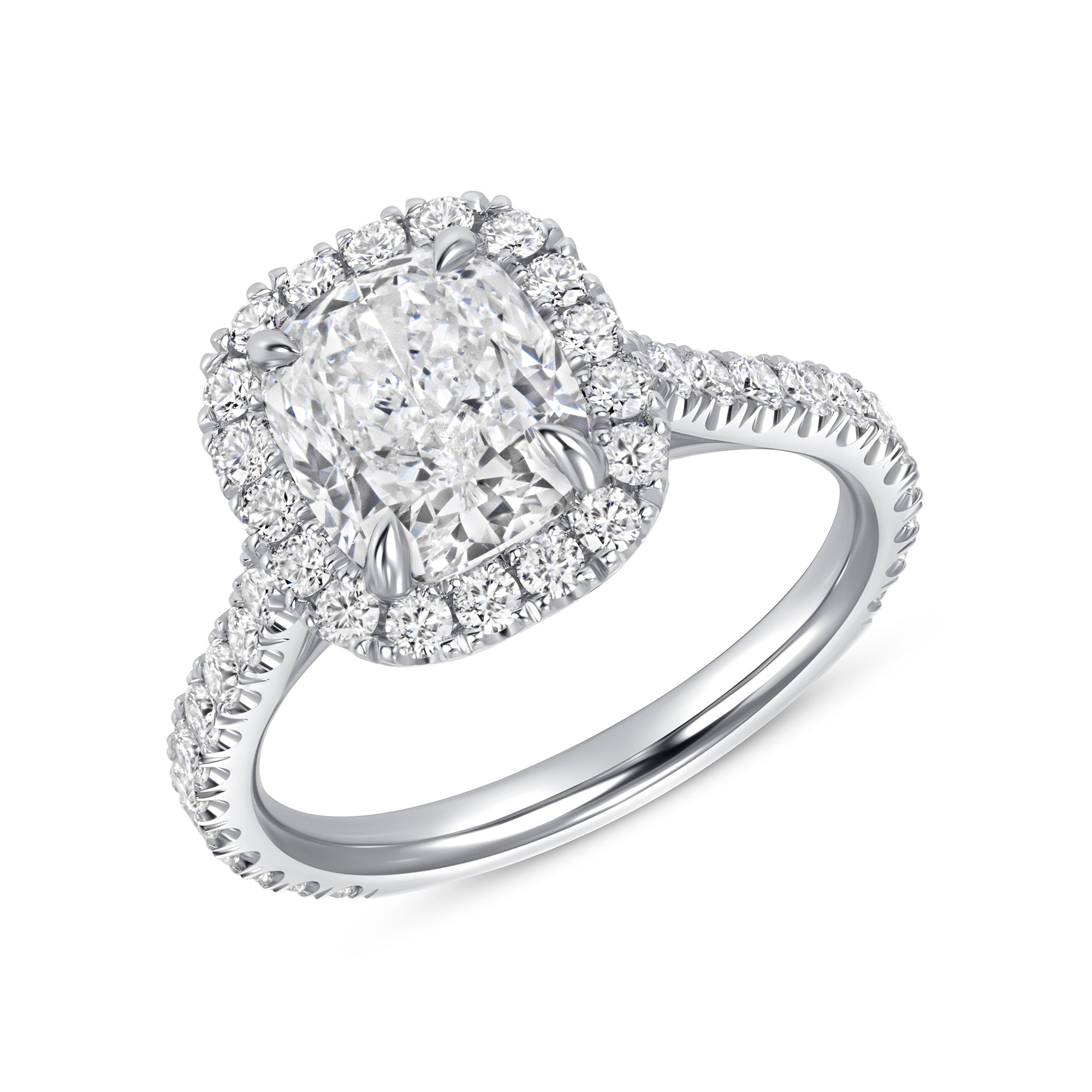 Cushion Cut Diamond Halo Engagement Ring in Platinum