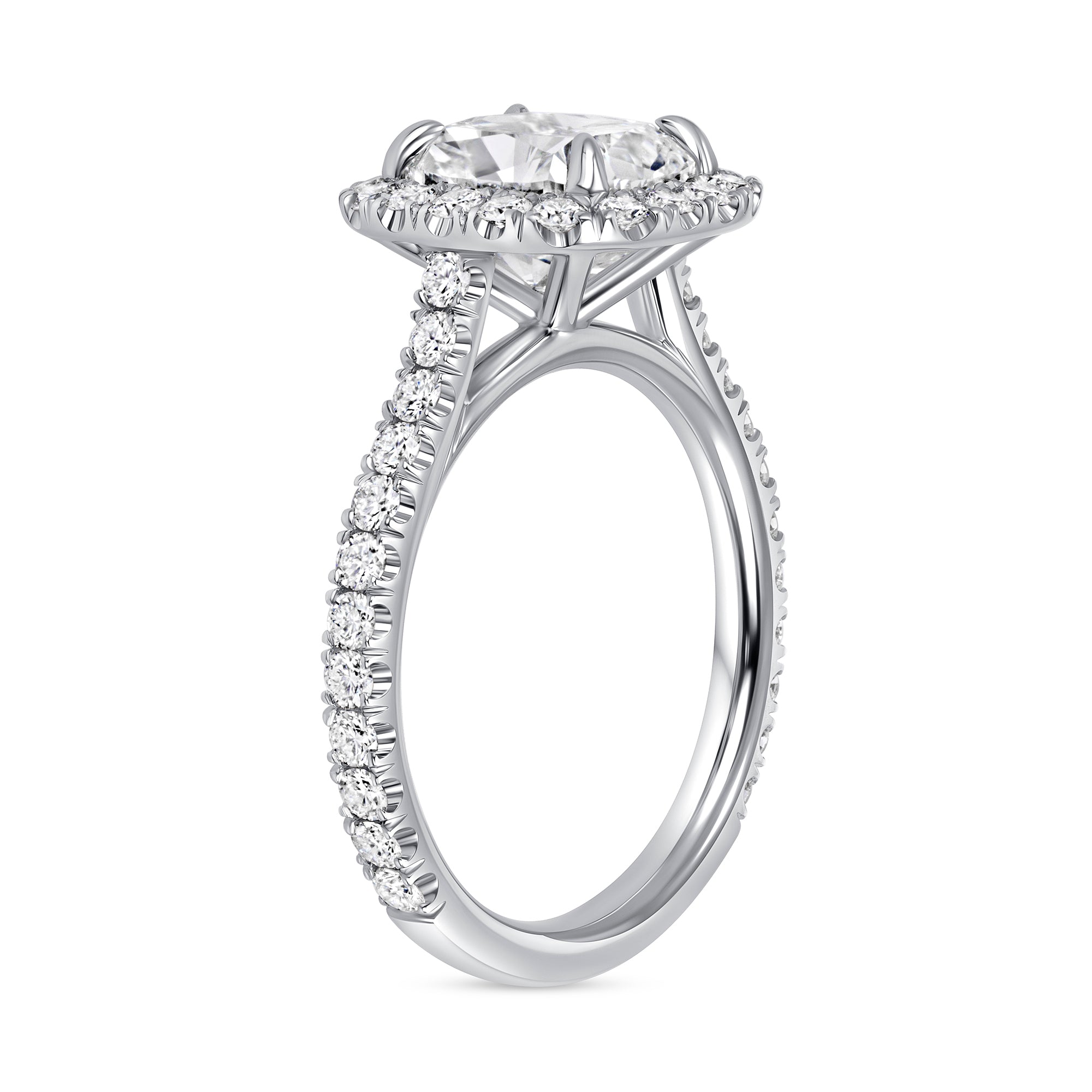 Cushion Cut Diamond Halo Engagement Ring in Platinum