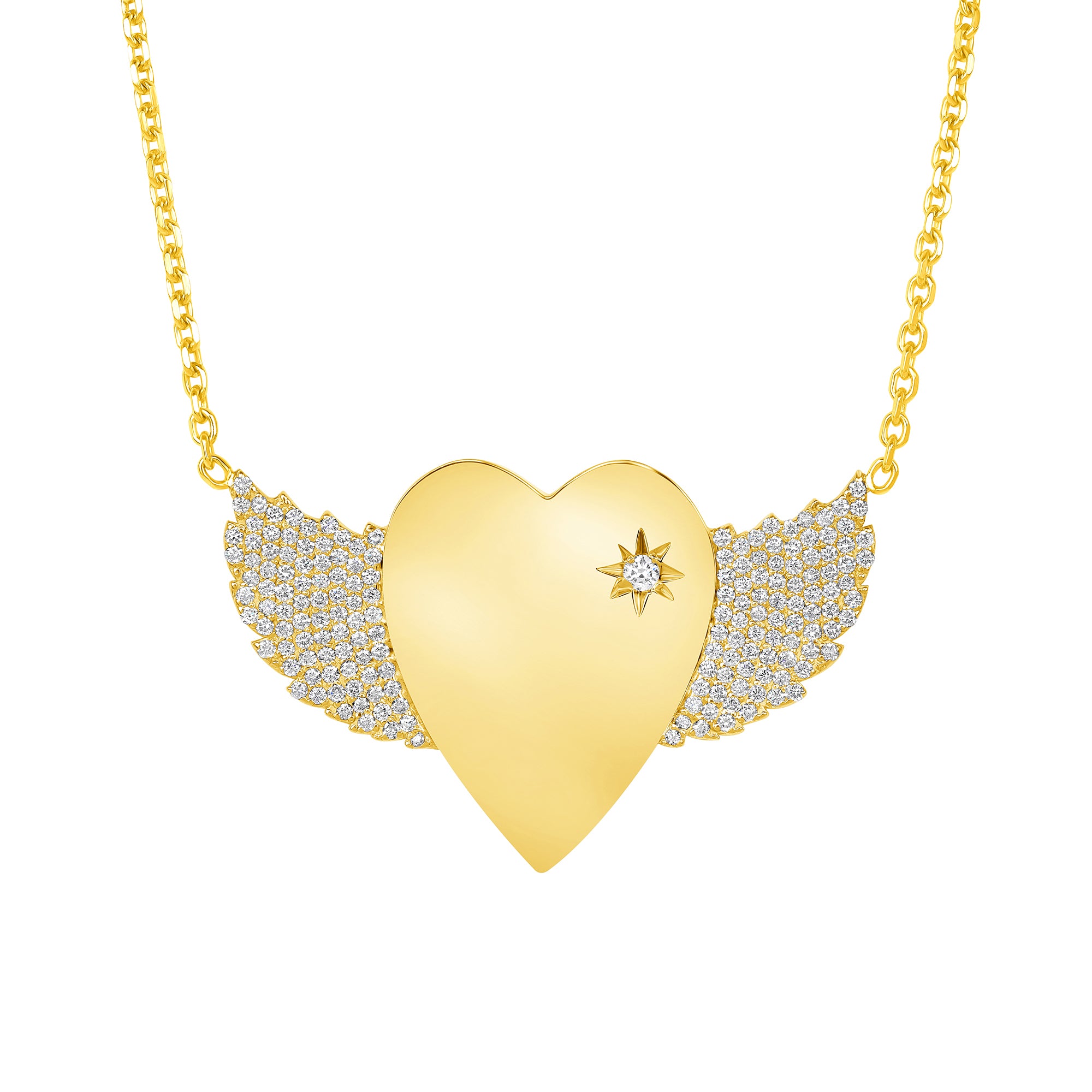 Diamond Winged Heart Necklace in 18K Yellow Gold