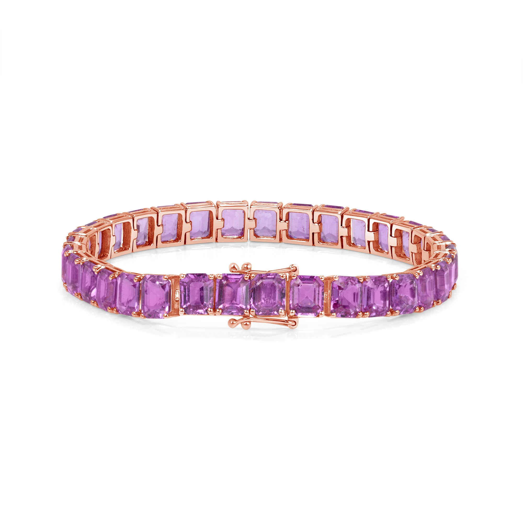 41.50ctw Emerald Cut Pink Sapphire Tennis Bracelet in 18k Rose Gold