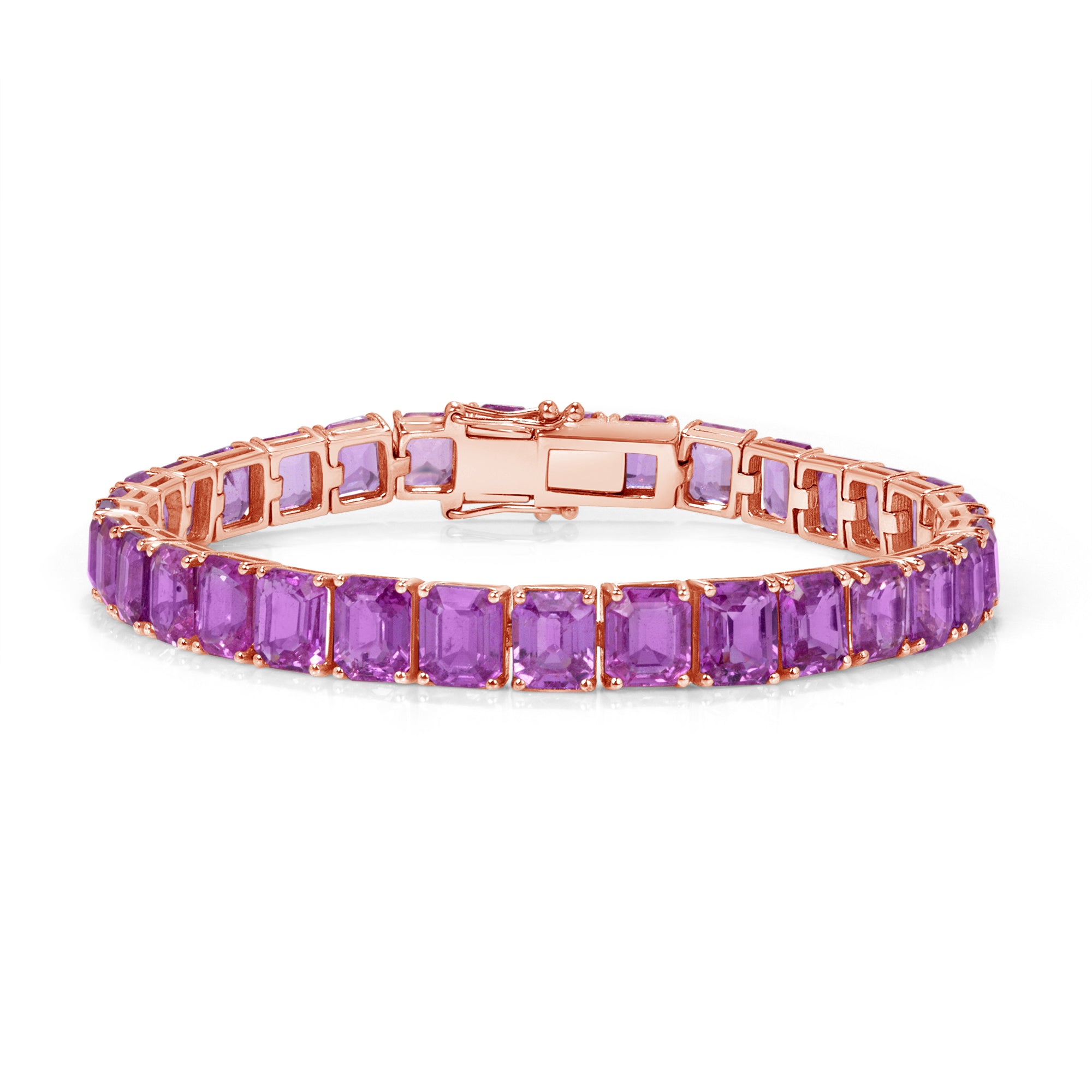 41.50ctw Emerald Cut Pink Sapphire Tennis Bracelet in 18k Rose Gold