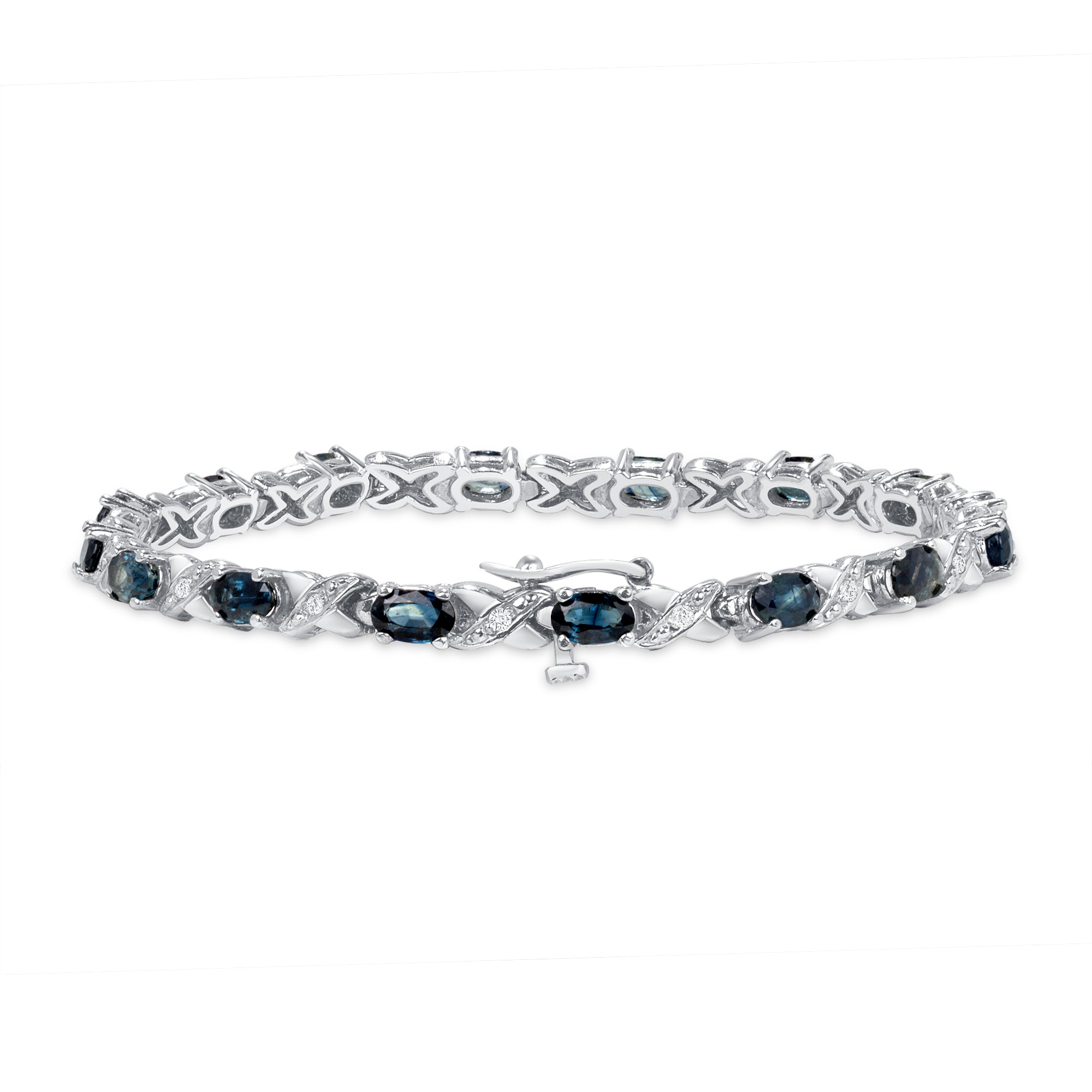 4.80ctw Oval Blue Sapphire and Diamond Tennis Bracelet in 14K White Gold