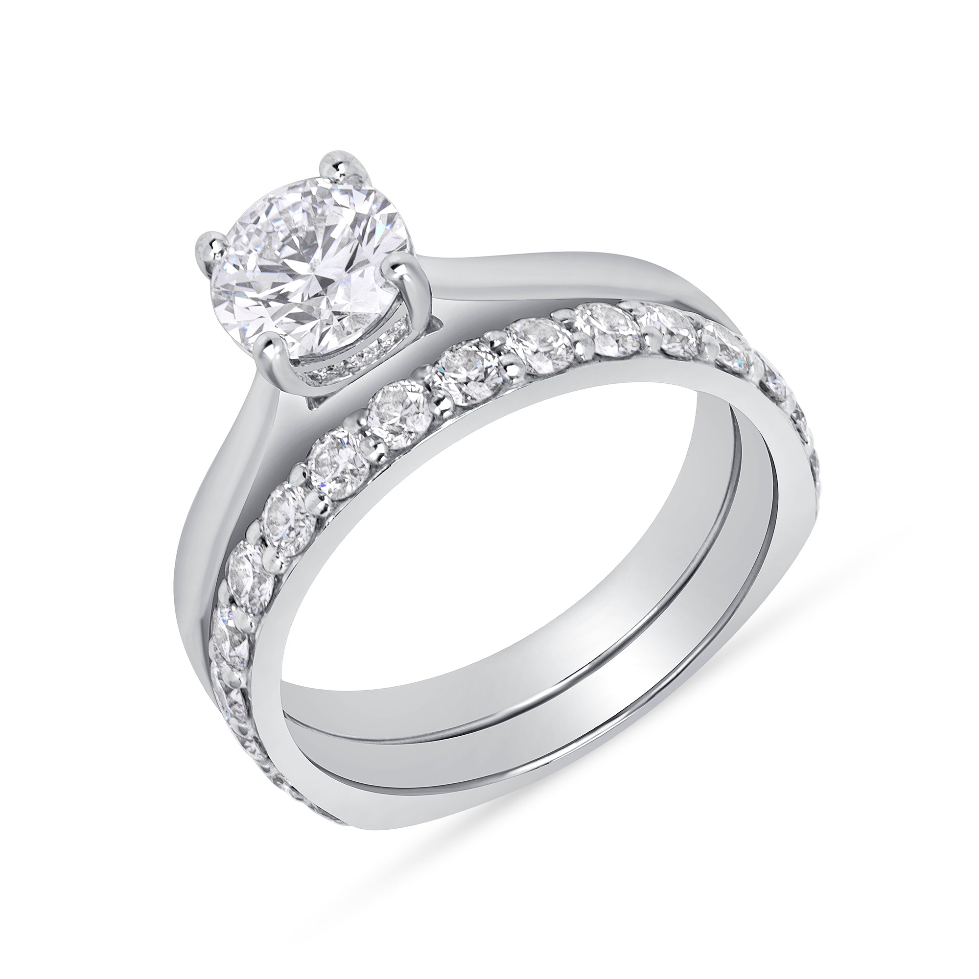 Round Brilliant Diamond and Hidden Halo Bridal Set in Platinum