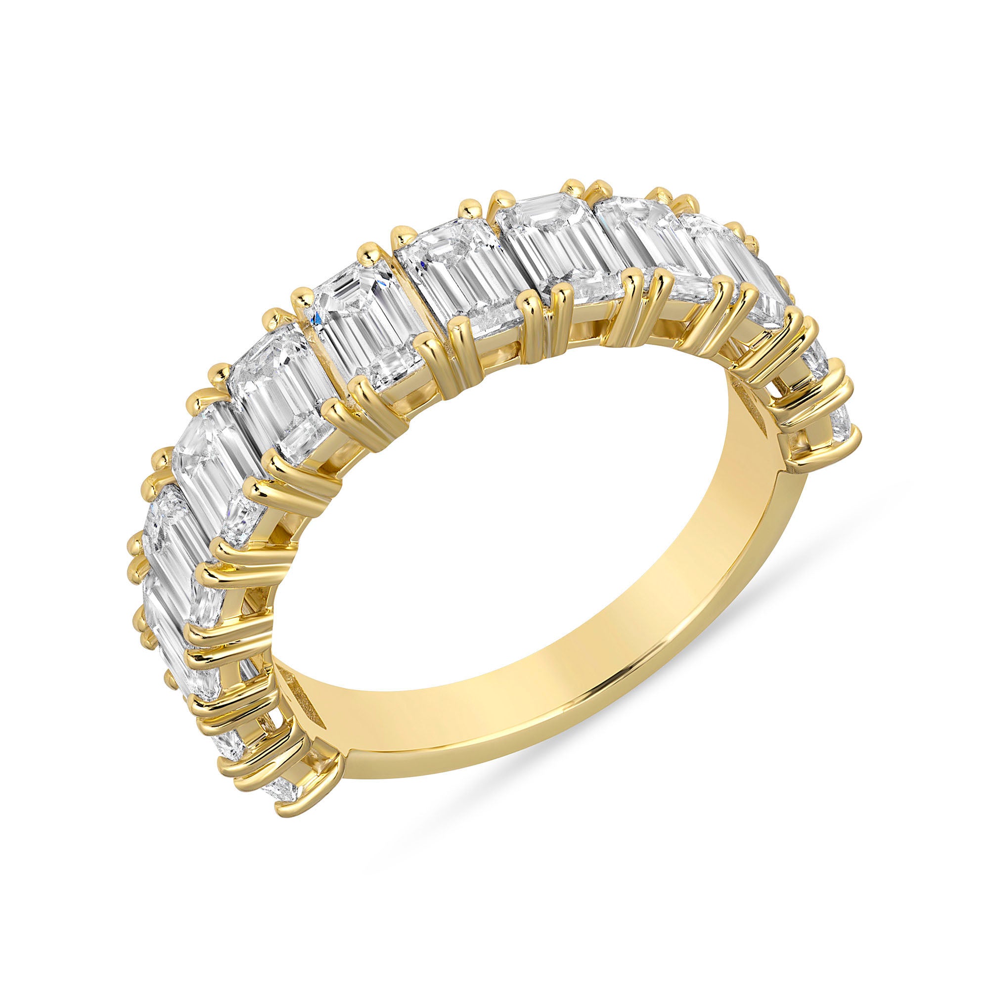 Emerald Cut Diamond Yellow Gold Half Eternity Band