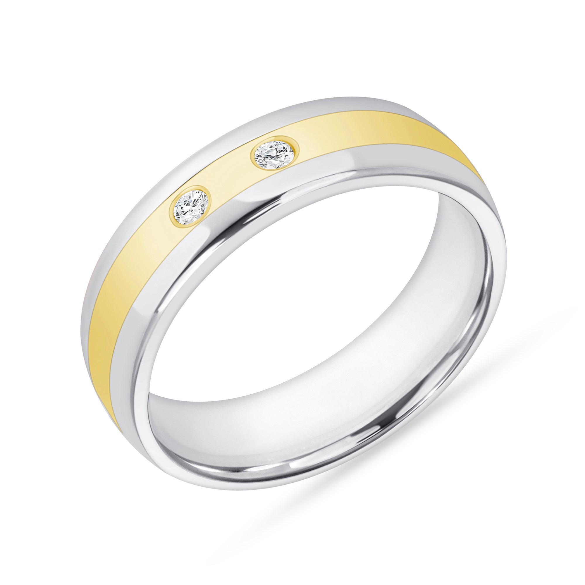 Flush Set Round Brilliant Cut Diamond Mens Band In 18 Karat Yellow Gold And Platinum Ruthenium