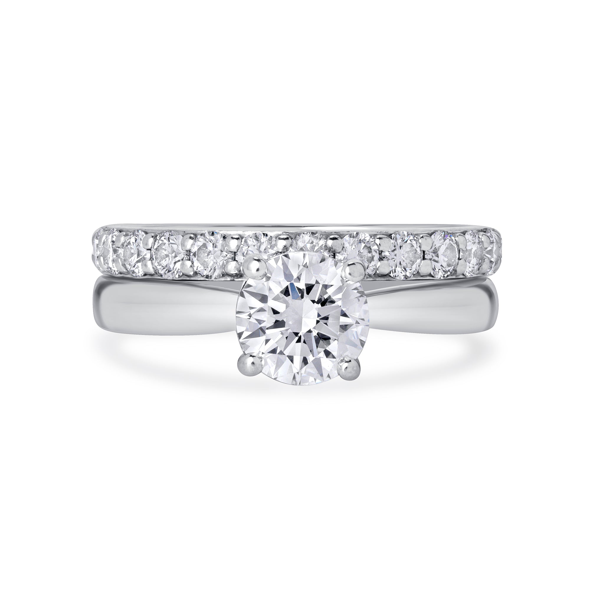 Round Brilliant Diamond and Hidden Halo Bridal Set in Platinum