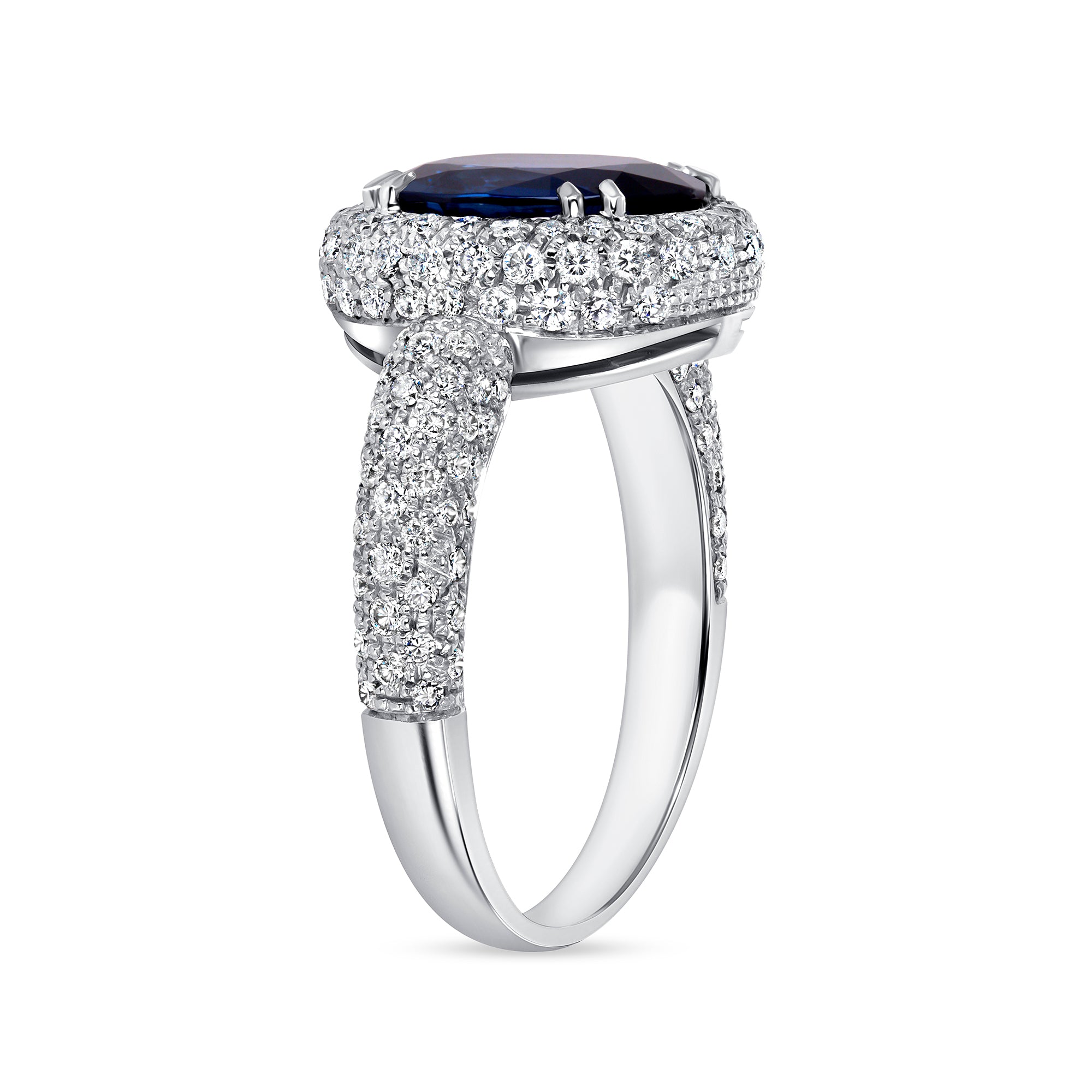 Oval-Cut Blue Sapphire Halo Ring in Platinum