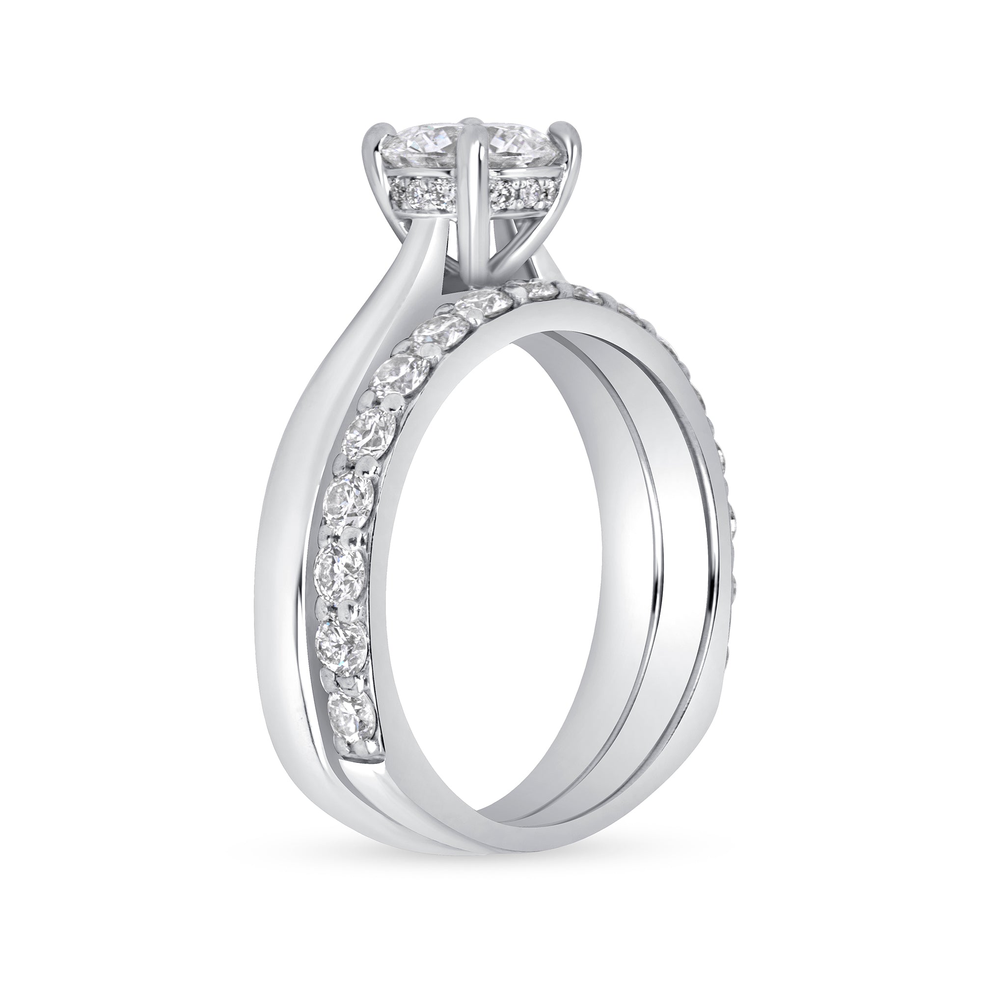Round Brilliant Diamond and Hidden Halo Bridal Set in Platinum