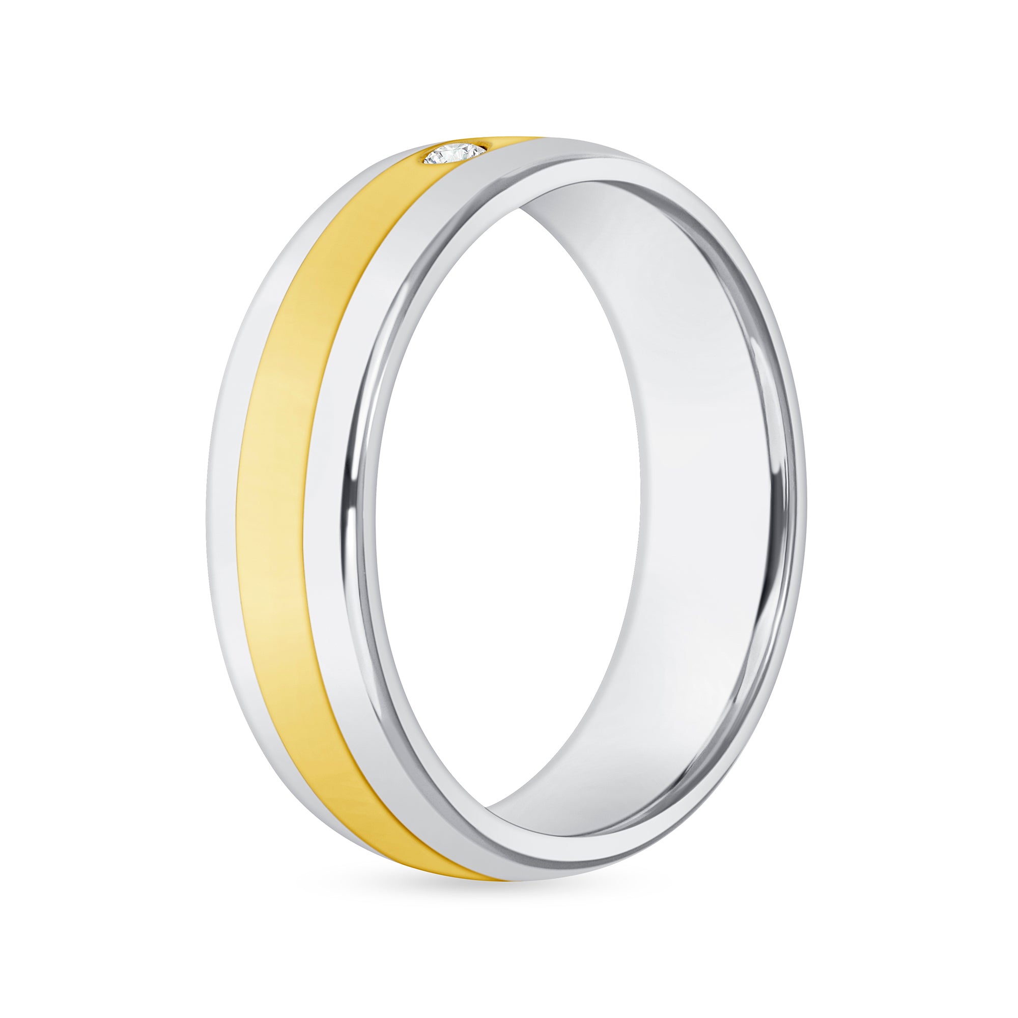 Flush Set Round Brilliant Cut Diamond Mens Band In 18 Karat Yellow Gold And Platinum Ruthenium