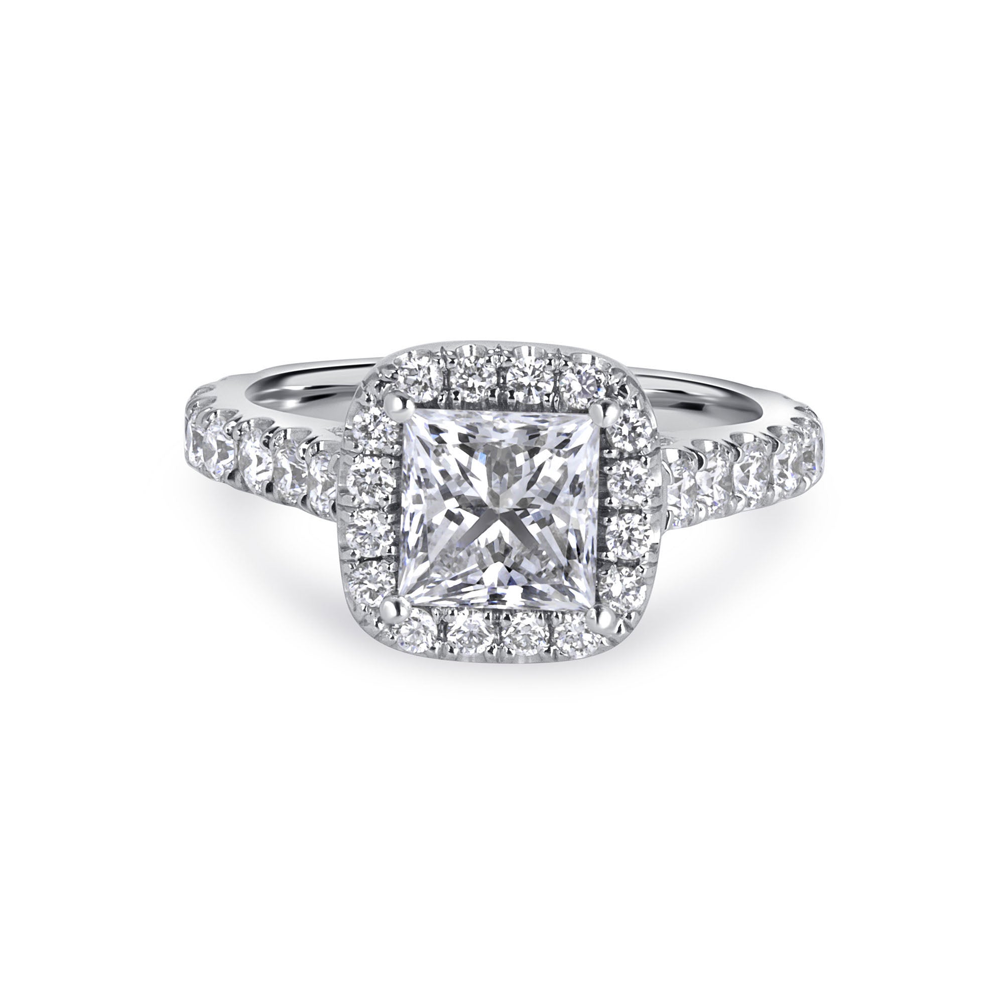 Princess Cut Diamond Halo Ring in 18 Karat White Gold