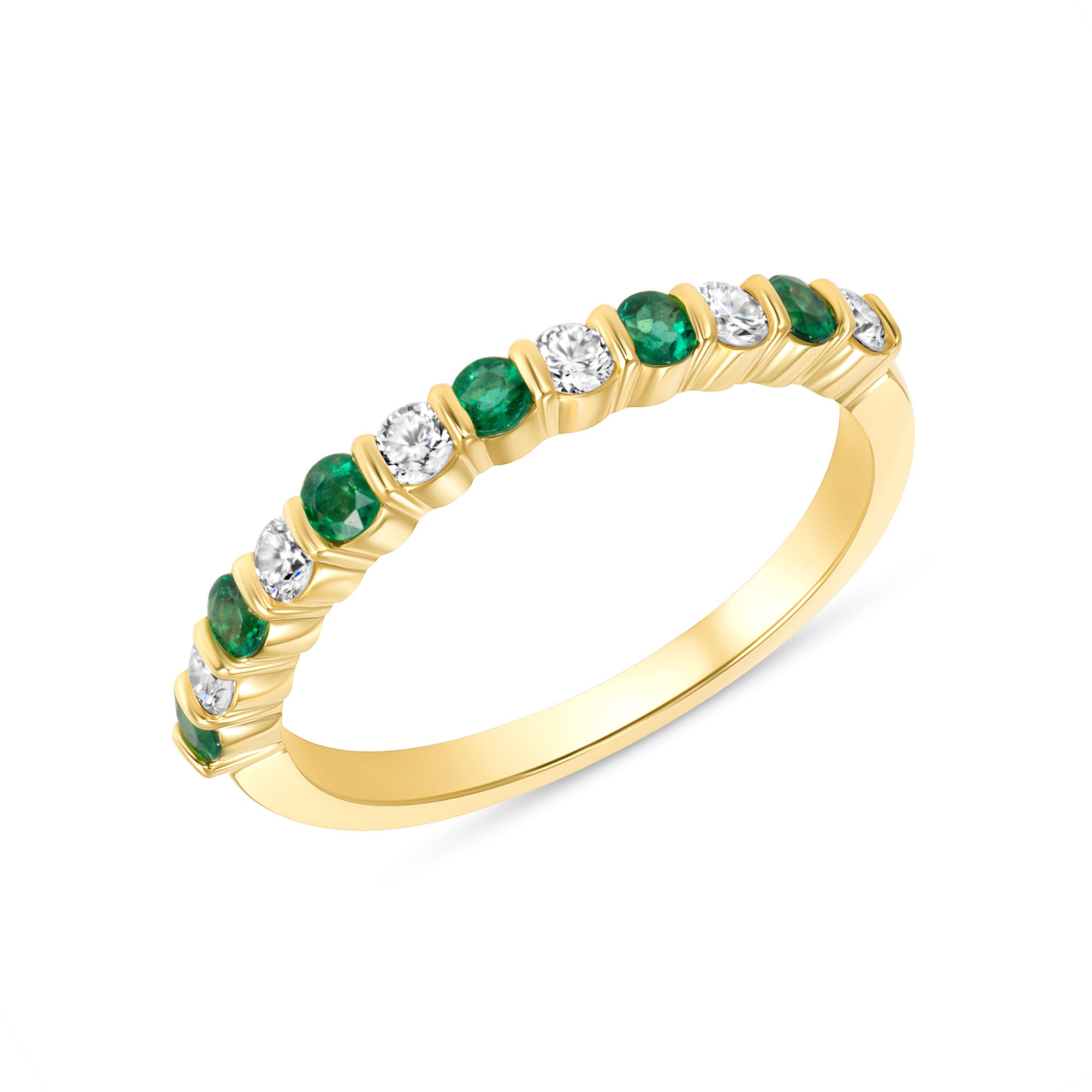 Alternating Emerald and Diamond Eternity Band in 18K Yellow Gold