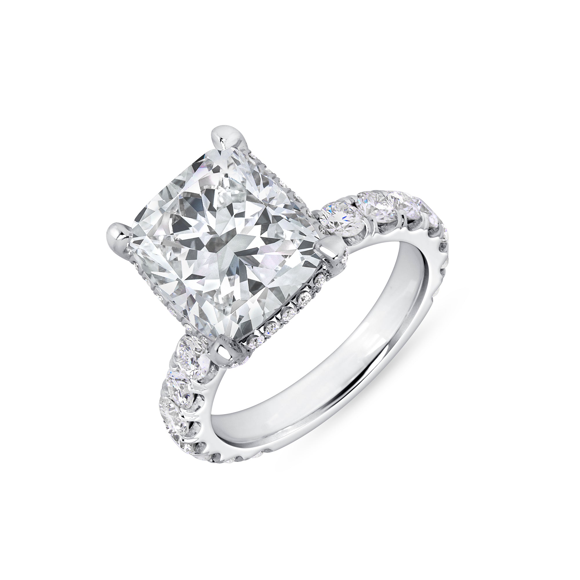 Cushion-Cut Diamond Engagement Ring with Hidden Halo in Platinum