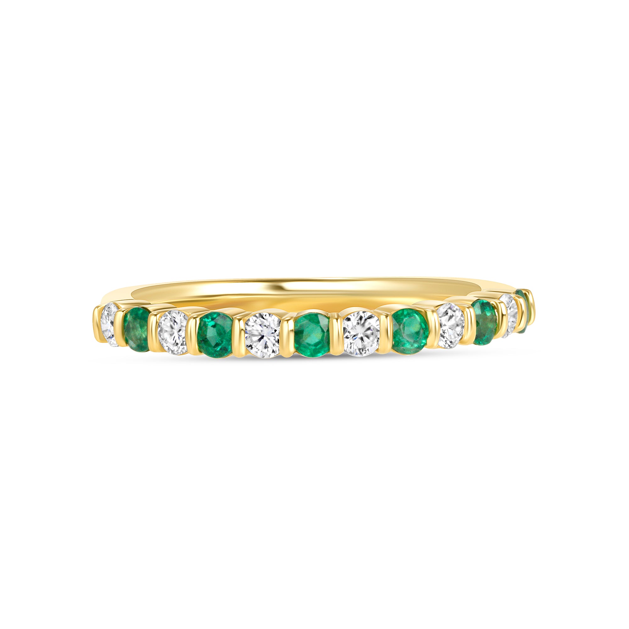 Alternating Emerald and Diamond Eternity Band in 18K Yellow Gold