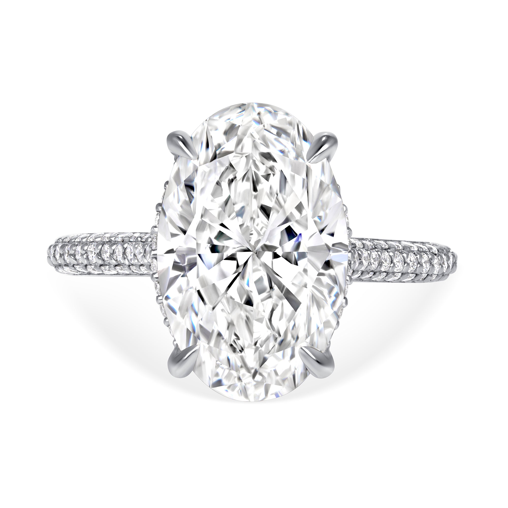 Oval Cut Diamond Pavé Engagement Ring in Platinum