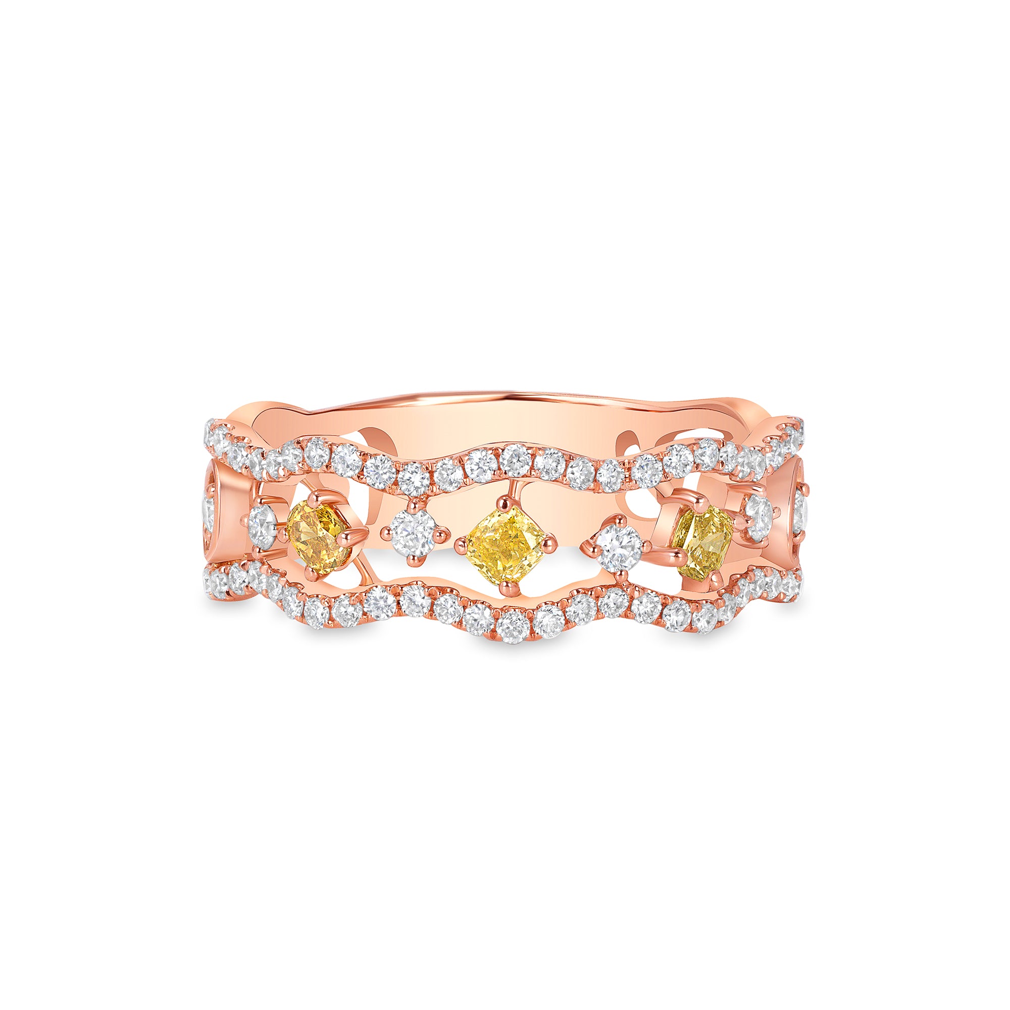Yellow and White Diamond Openwork Band in 18K Rose Gold