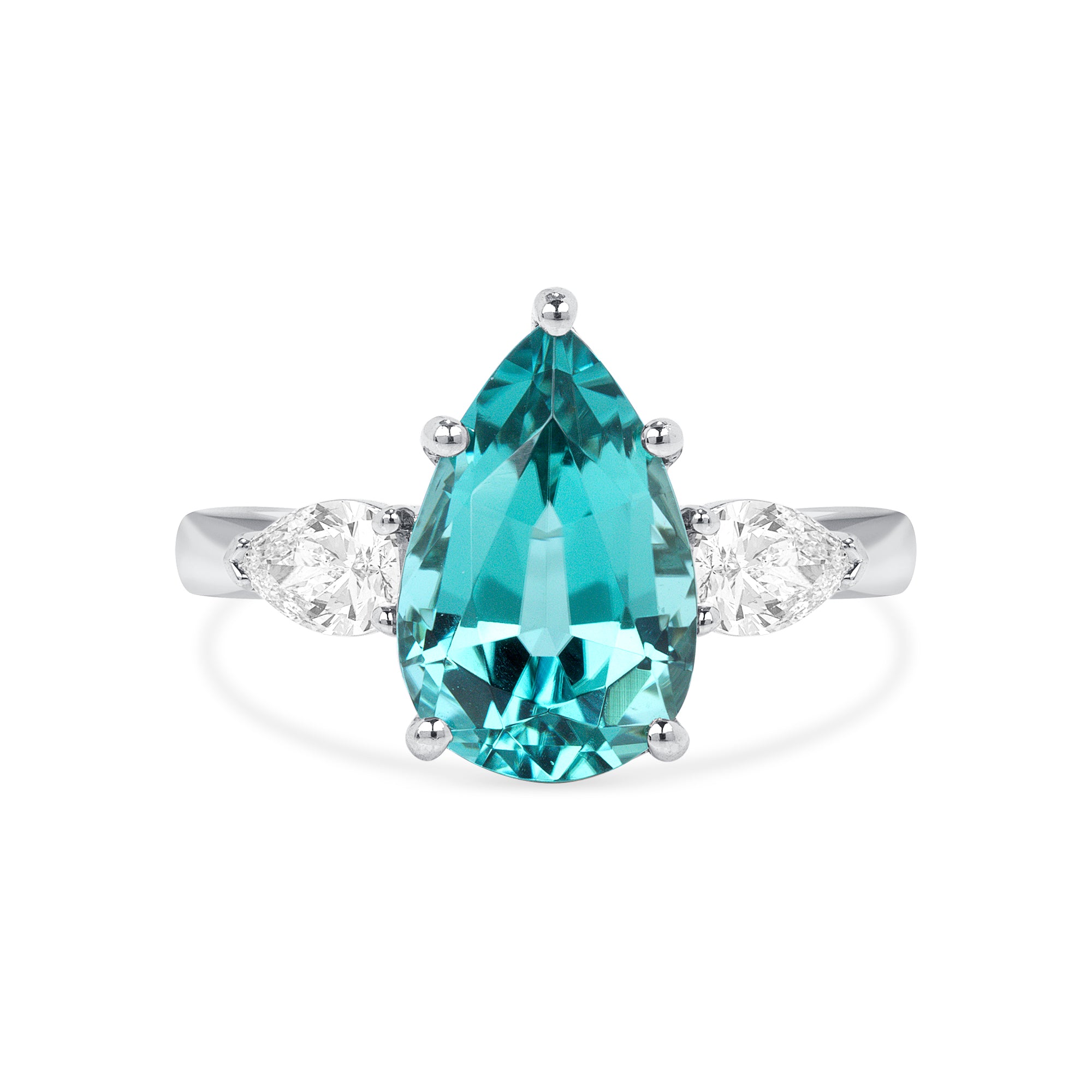 Blue Lagoon Tourmaline And Diamond Three Stone Ring In Platinum