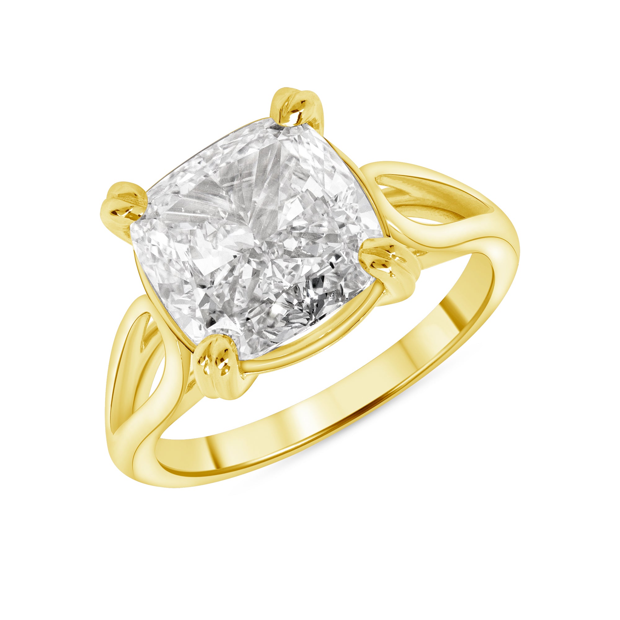 5.02ct Cushion Cut Diamond Solitaire Ring in 18k Yellow Gold Band, GIA Certified
