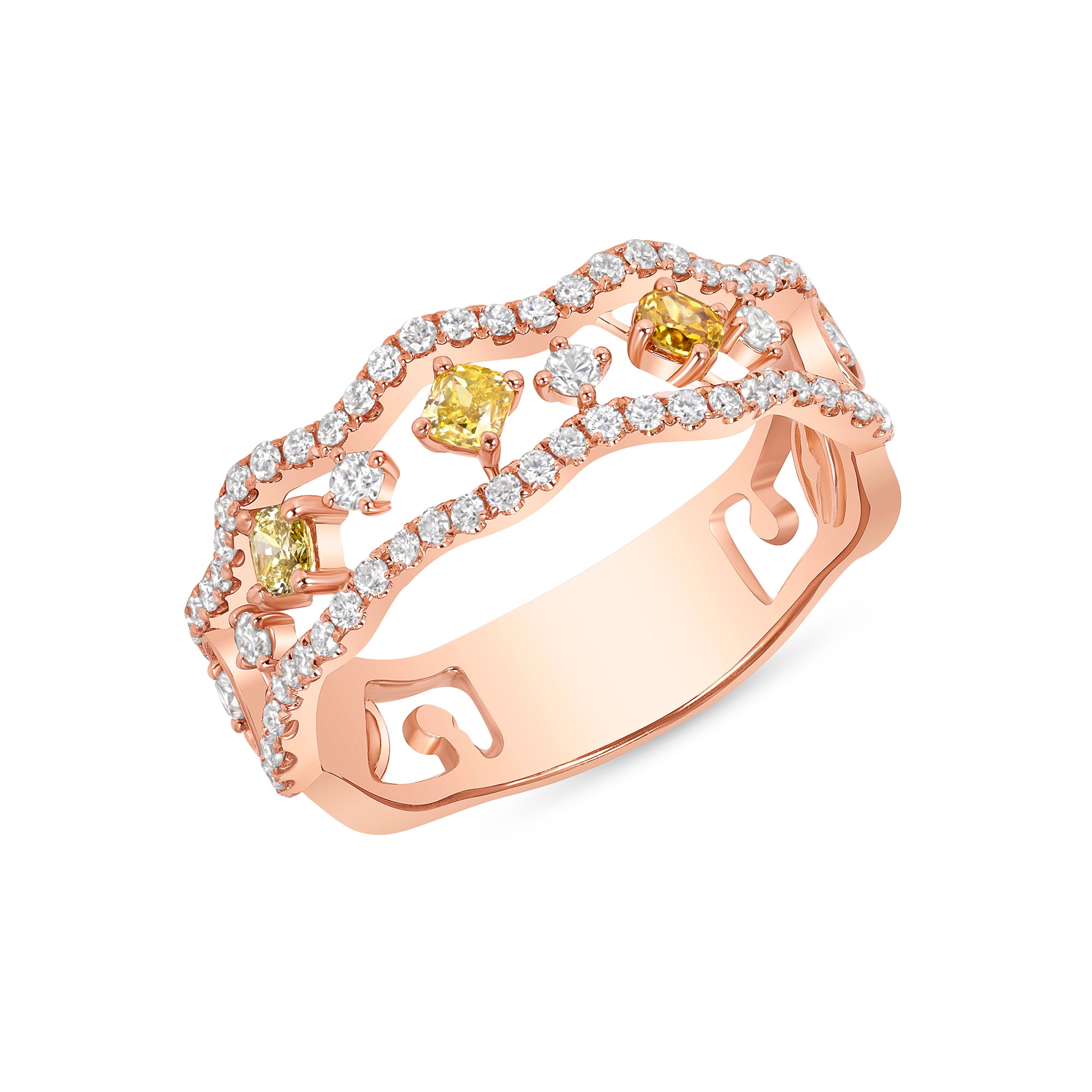 Yellow and White Diamond Openwork Band in 18K Rose Gold
