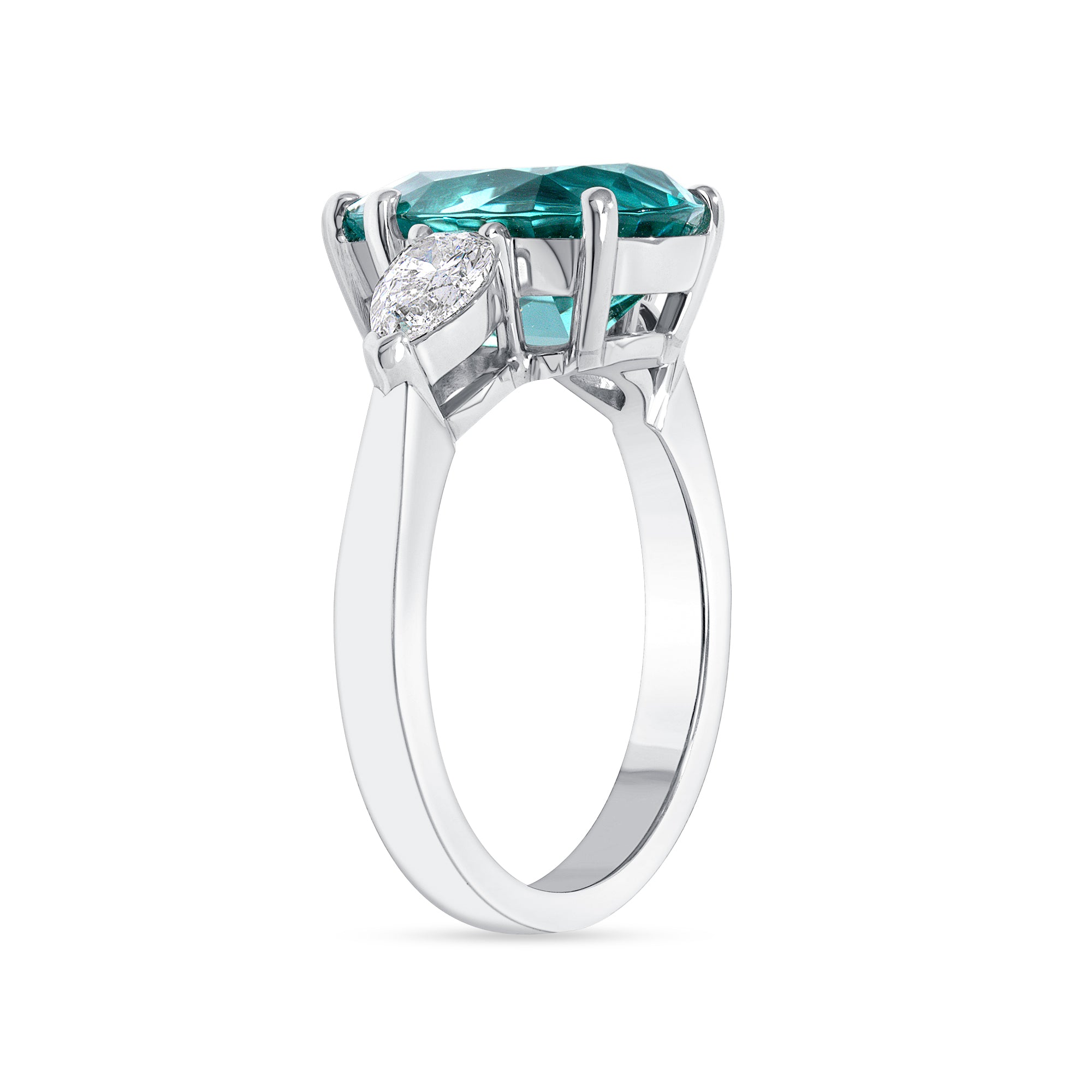 Blue Lagoon Tourmaline And Diamond Three Stone Ring In Platinum