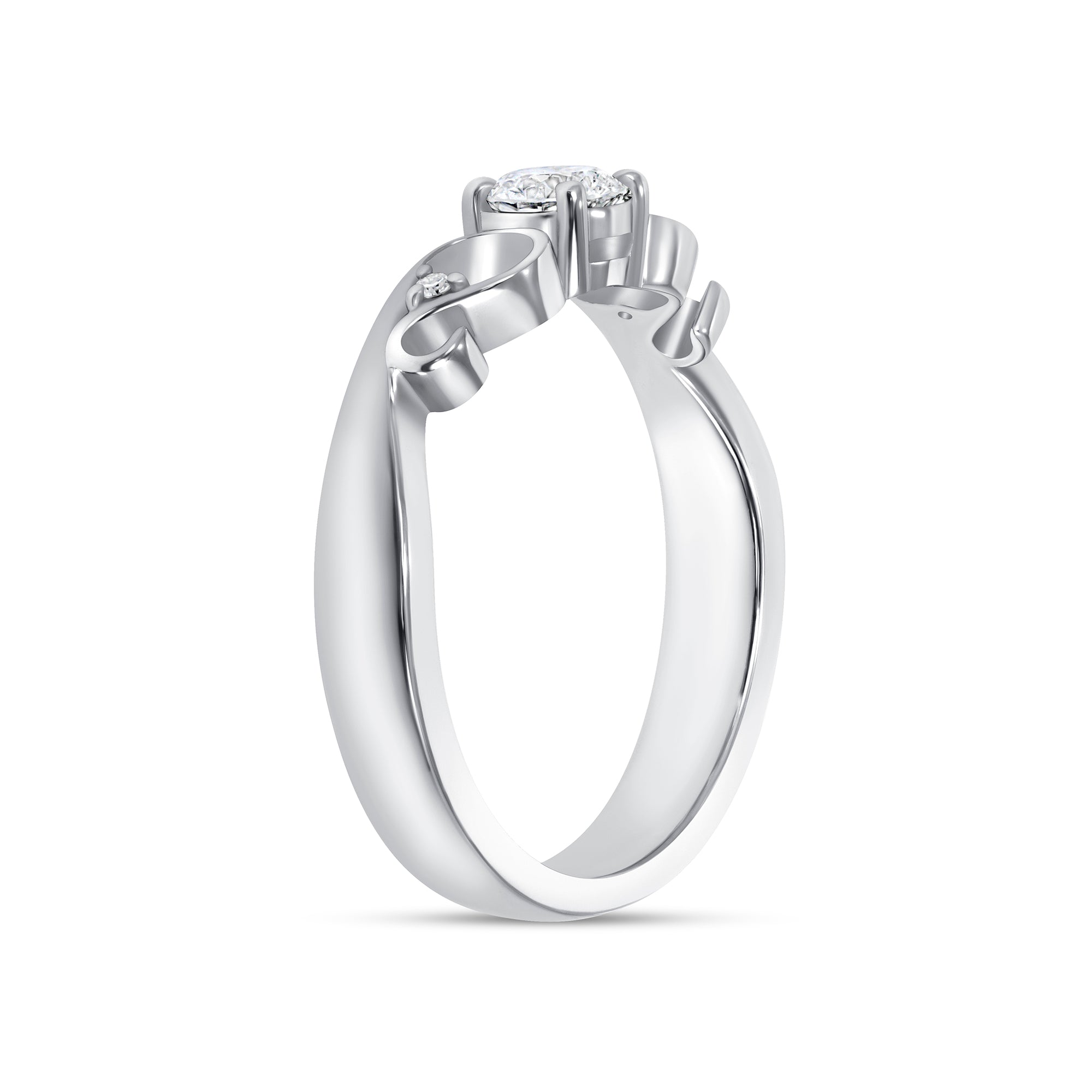 Round Diamond Solitaire in a Sculpted Setting in Platinum