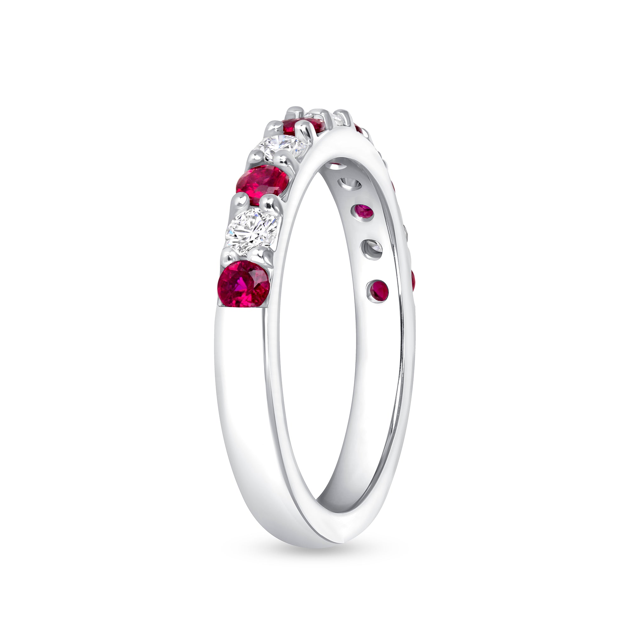 Alternating Ruby and Diamond Band in 18K White Gold