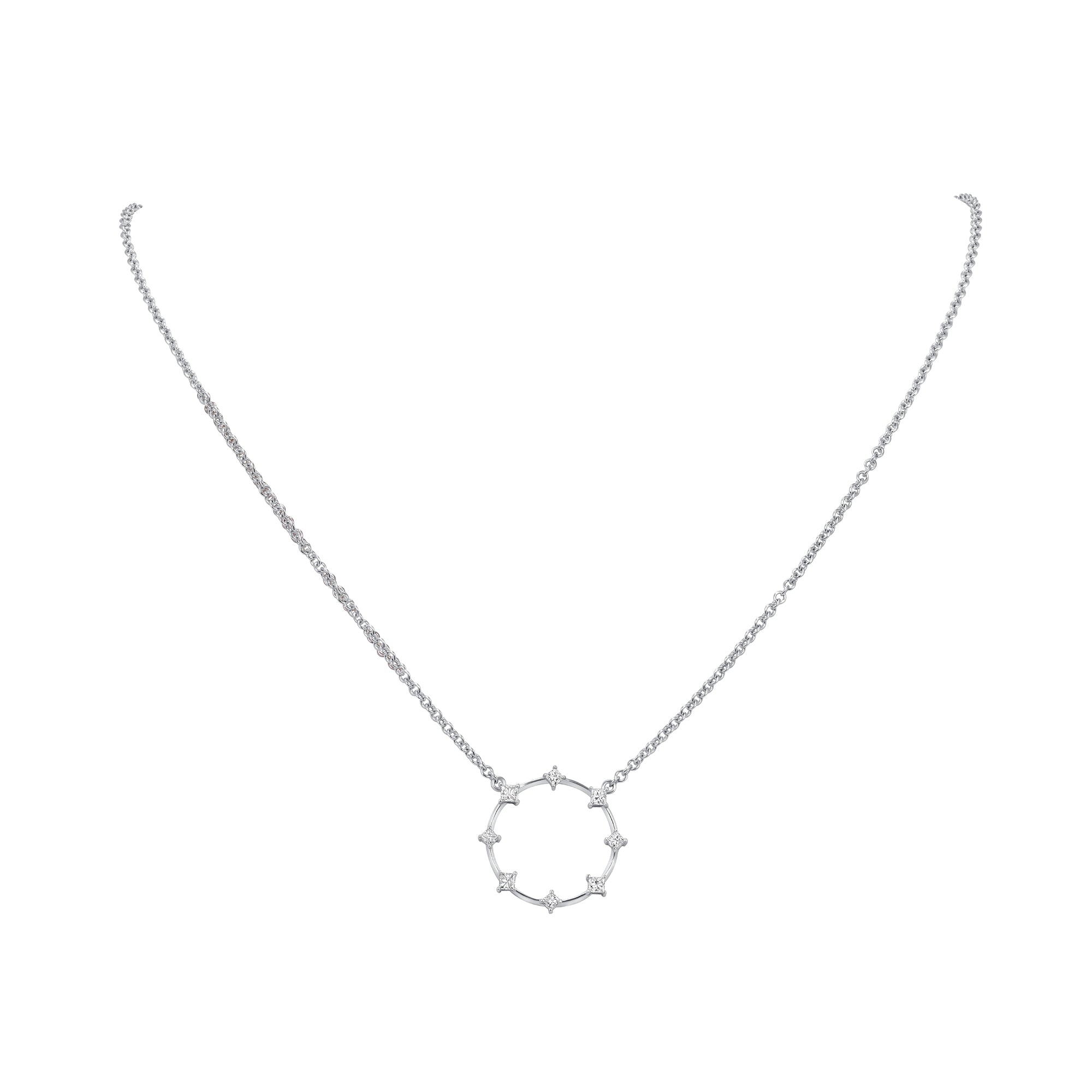 Open Circle Diamond Pendant Necklace in 18K White Gold
