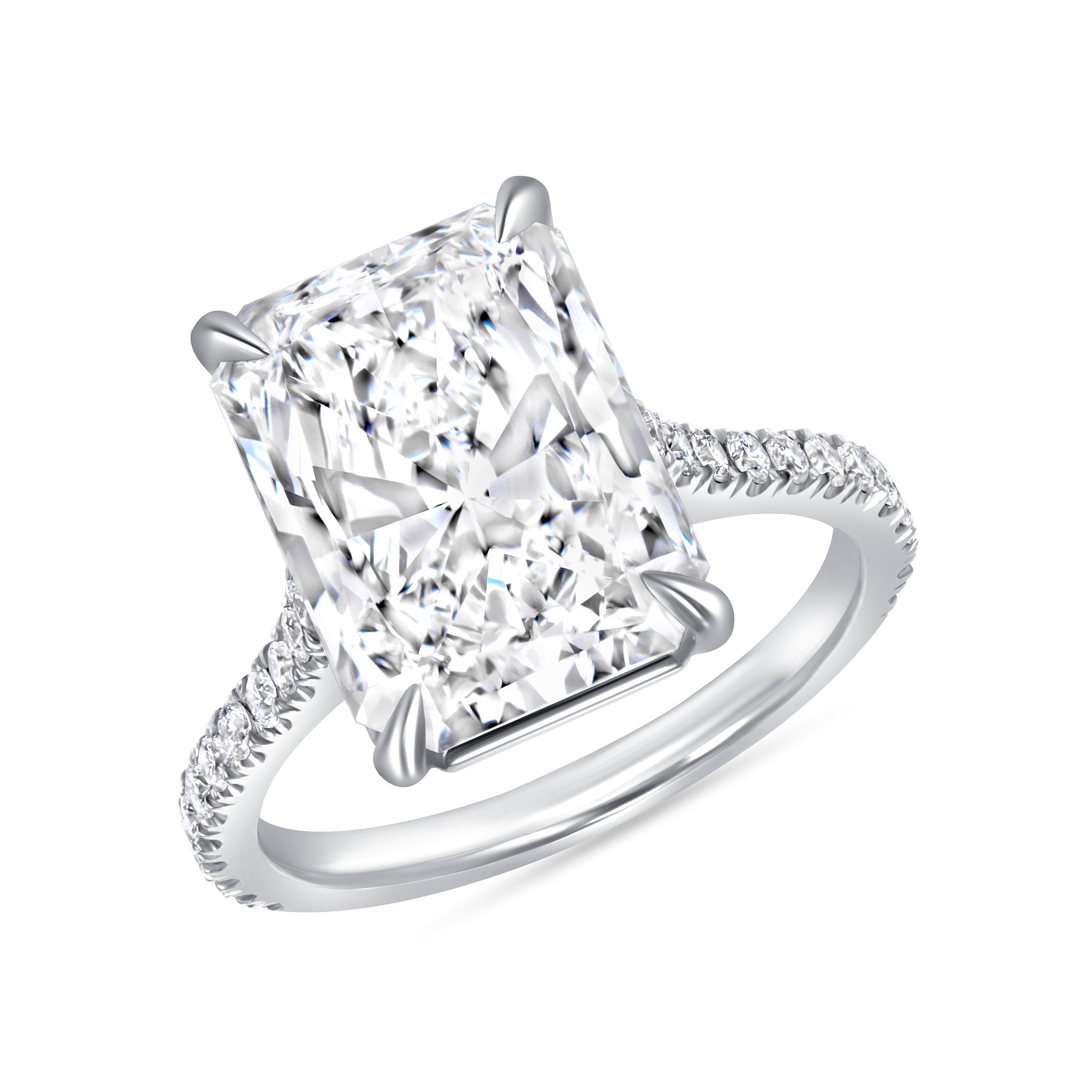 Radiant Cut Diamond Pavé Engagement Ring in Platinum