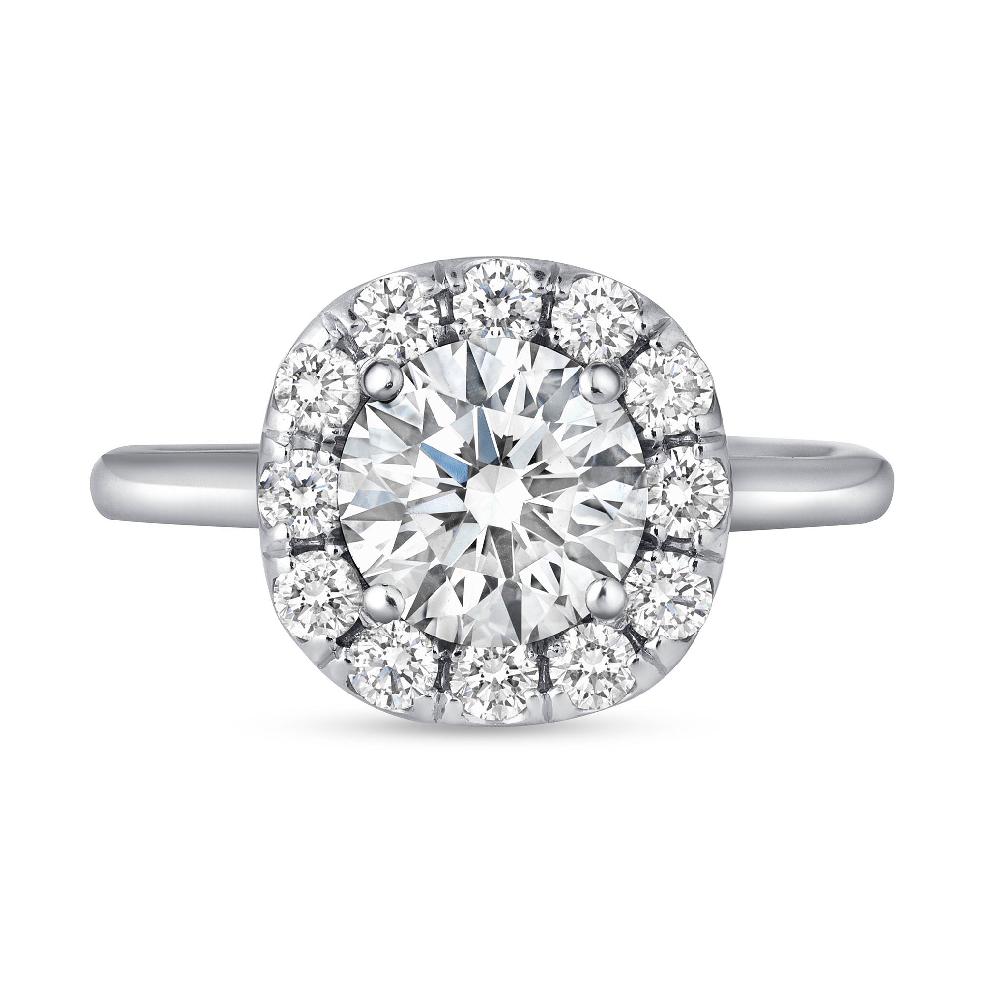 Round Cut Diamond Ring with Halo in Platinum Ruthenium