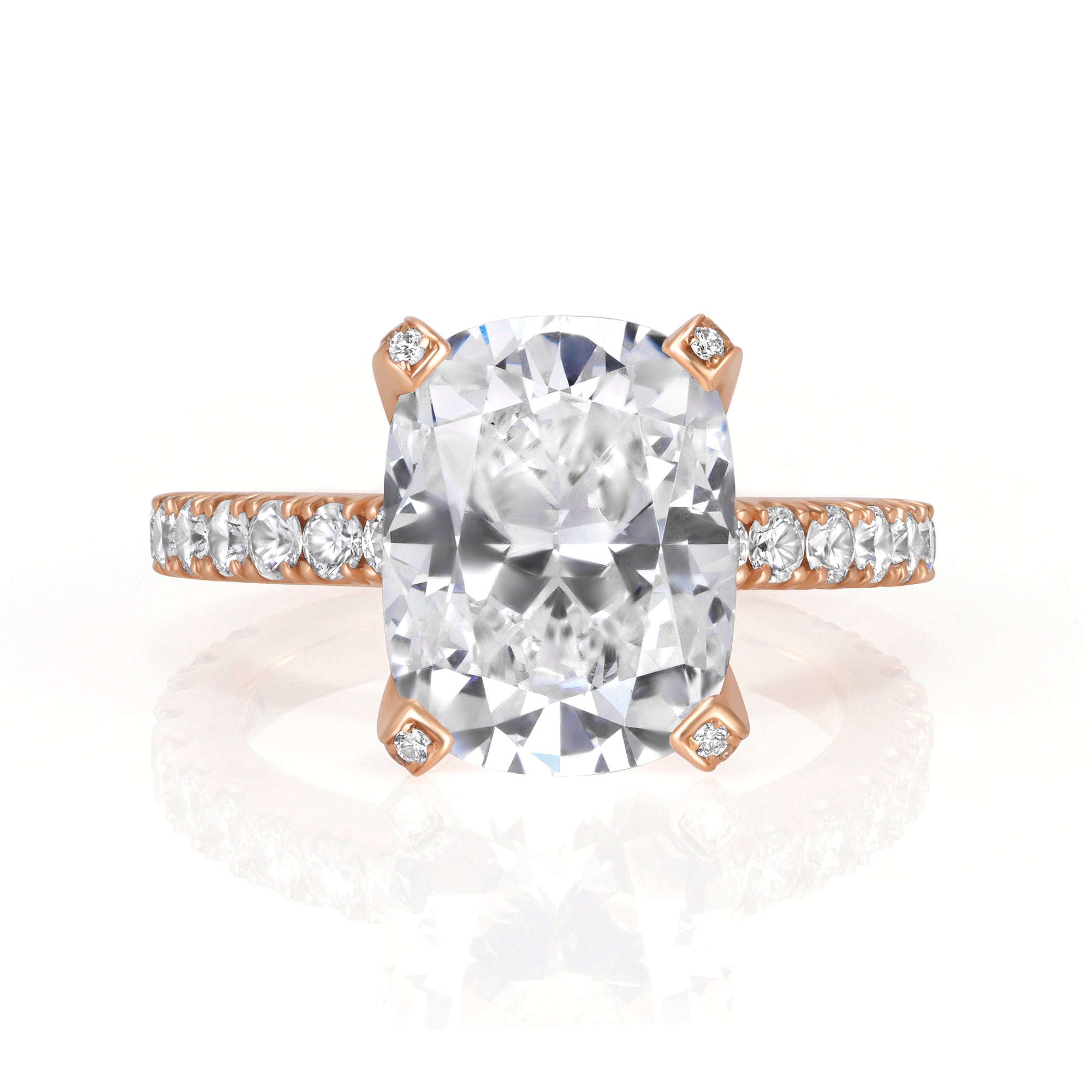 Cushion Cut Diamond Engagement Ring with Pavé Band in 18K Rose Gold