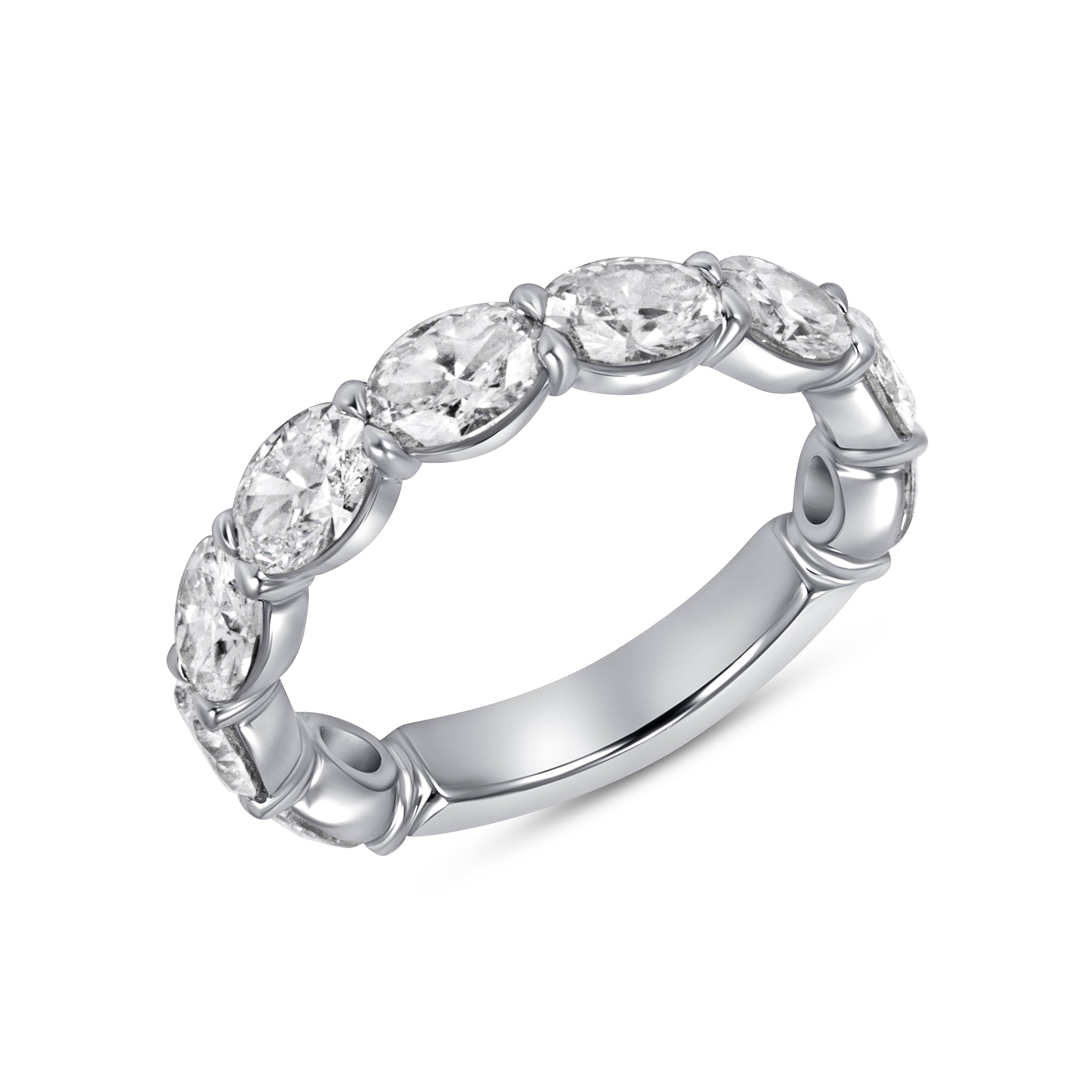 East-West Set Oval Diamond Half Eternity Band in 18K White Gold