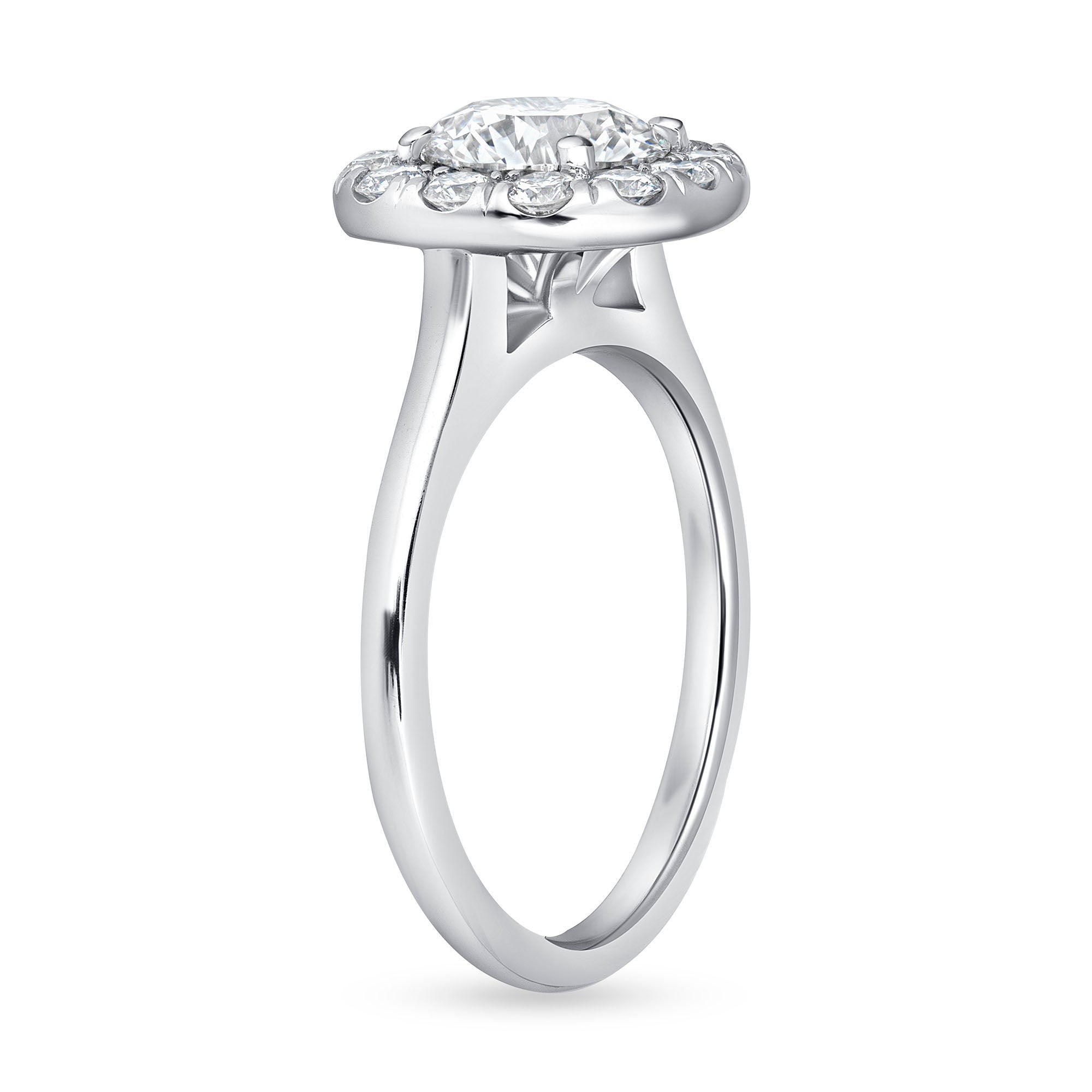 Round Cut Diamond Ring with Halo in Platinum Ruthenium