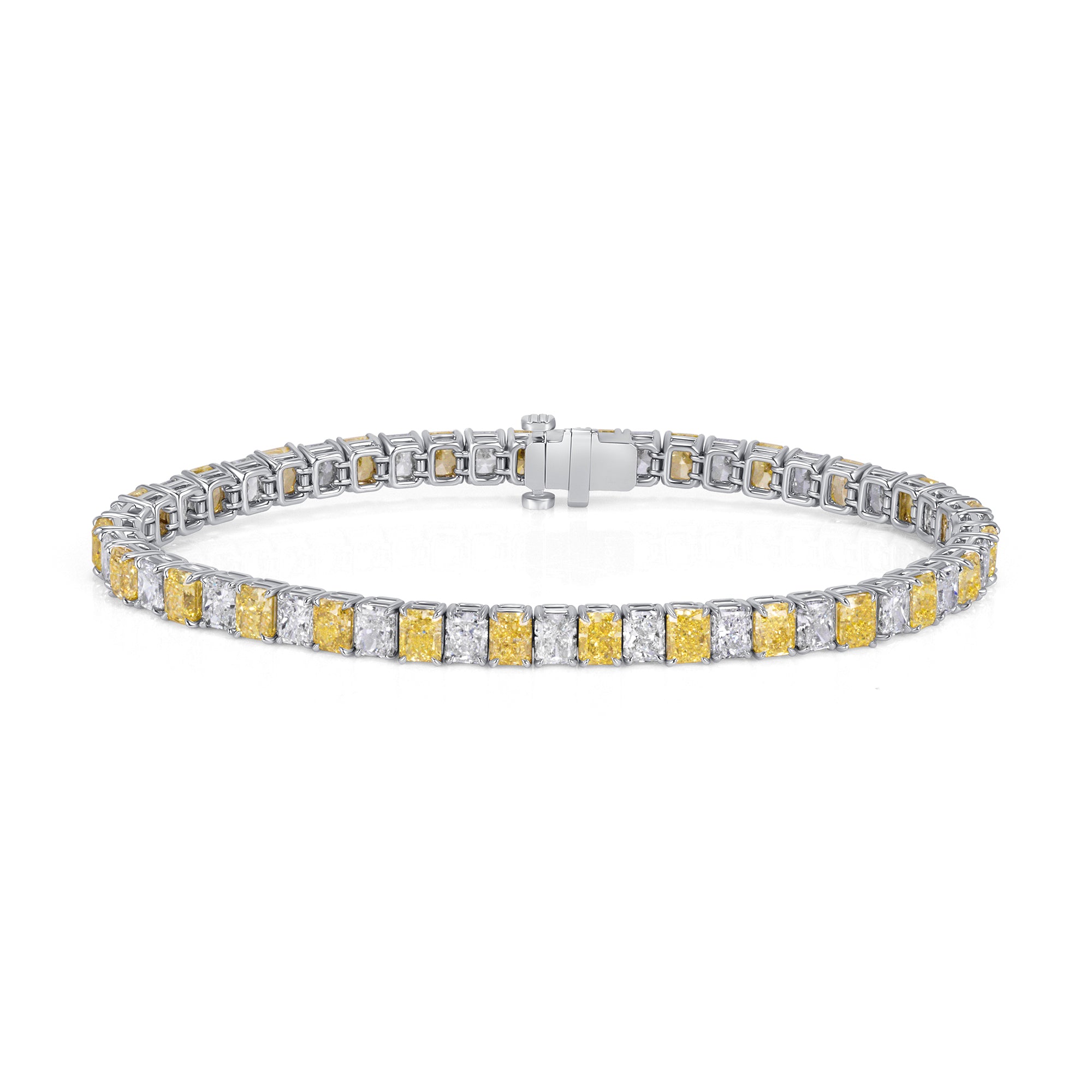 Oval Cut Yellow and White Diamond Tennis Bracelet in 18K White Gold
