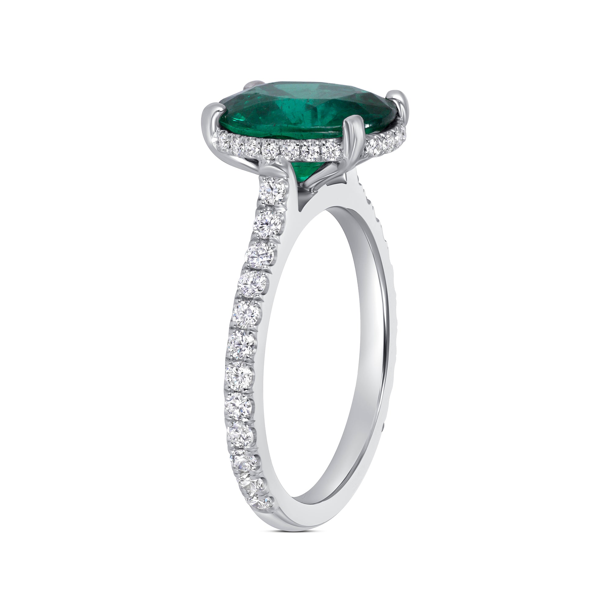 Oval Cut Emerald and Diamond Ring in Platinum