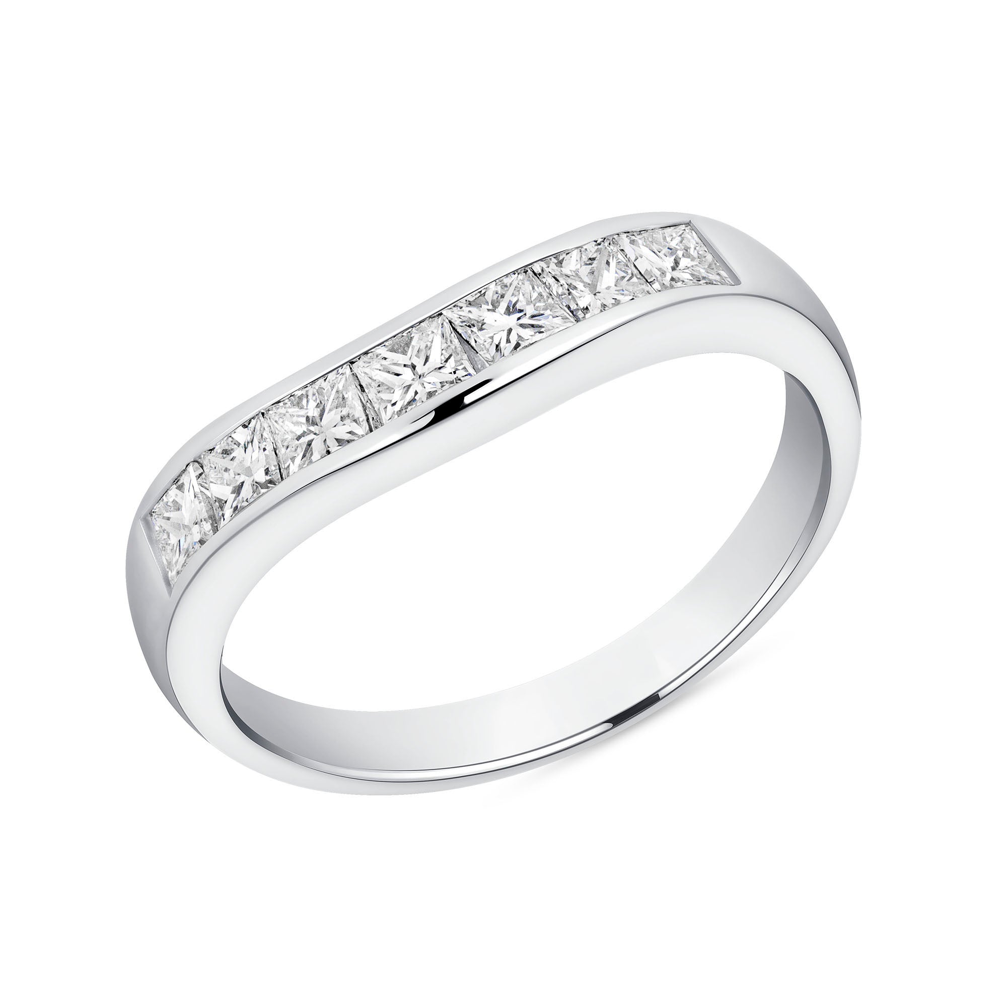 Princess Cut Diamond Platinum Channel Set Half Eternity Band
