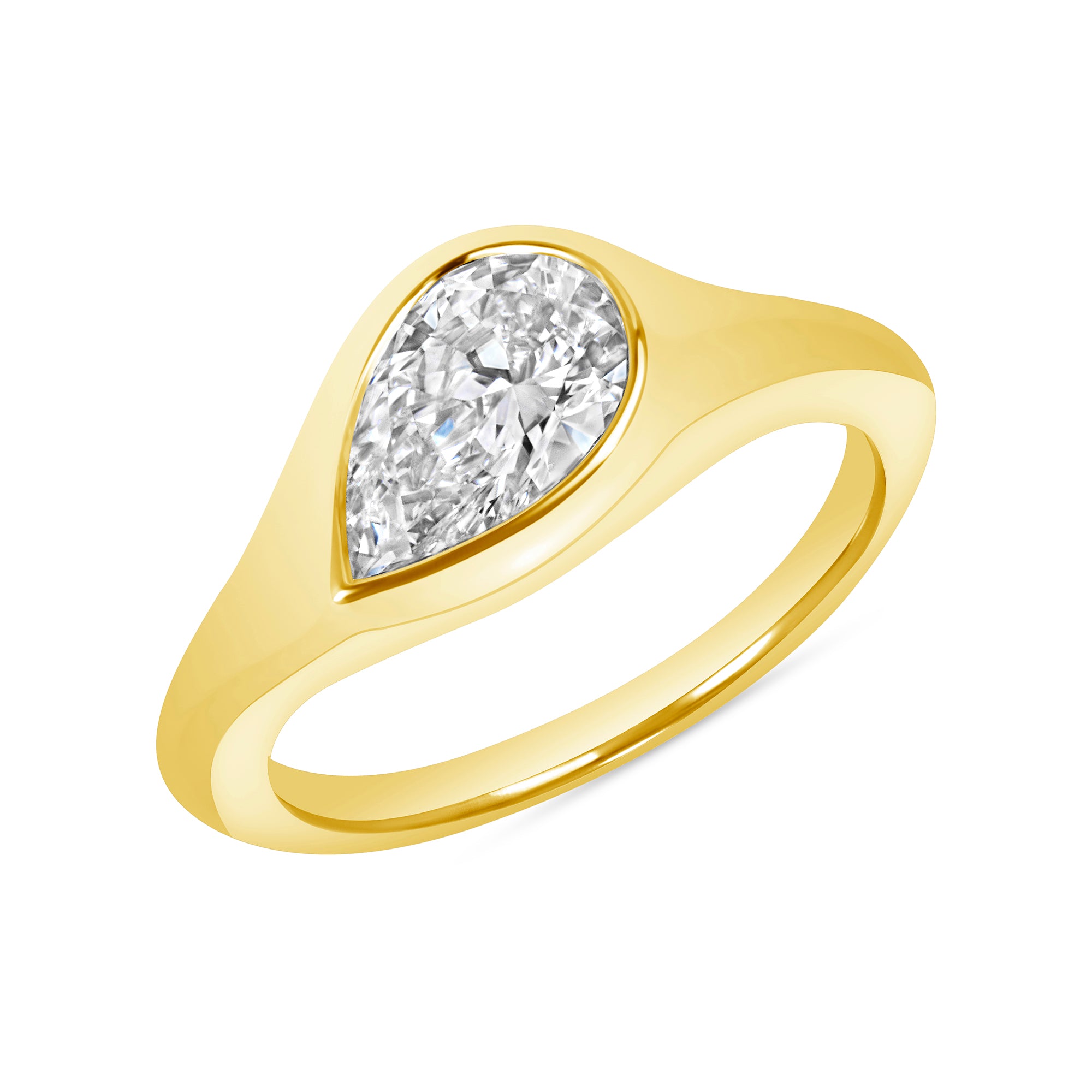 Pear-Shaped Diamond Bezel Set Ring in 18K Yellow Gold