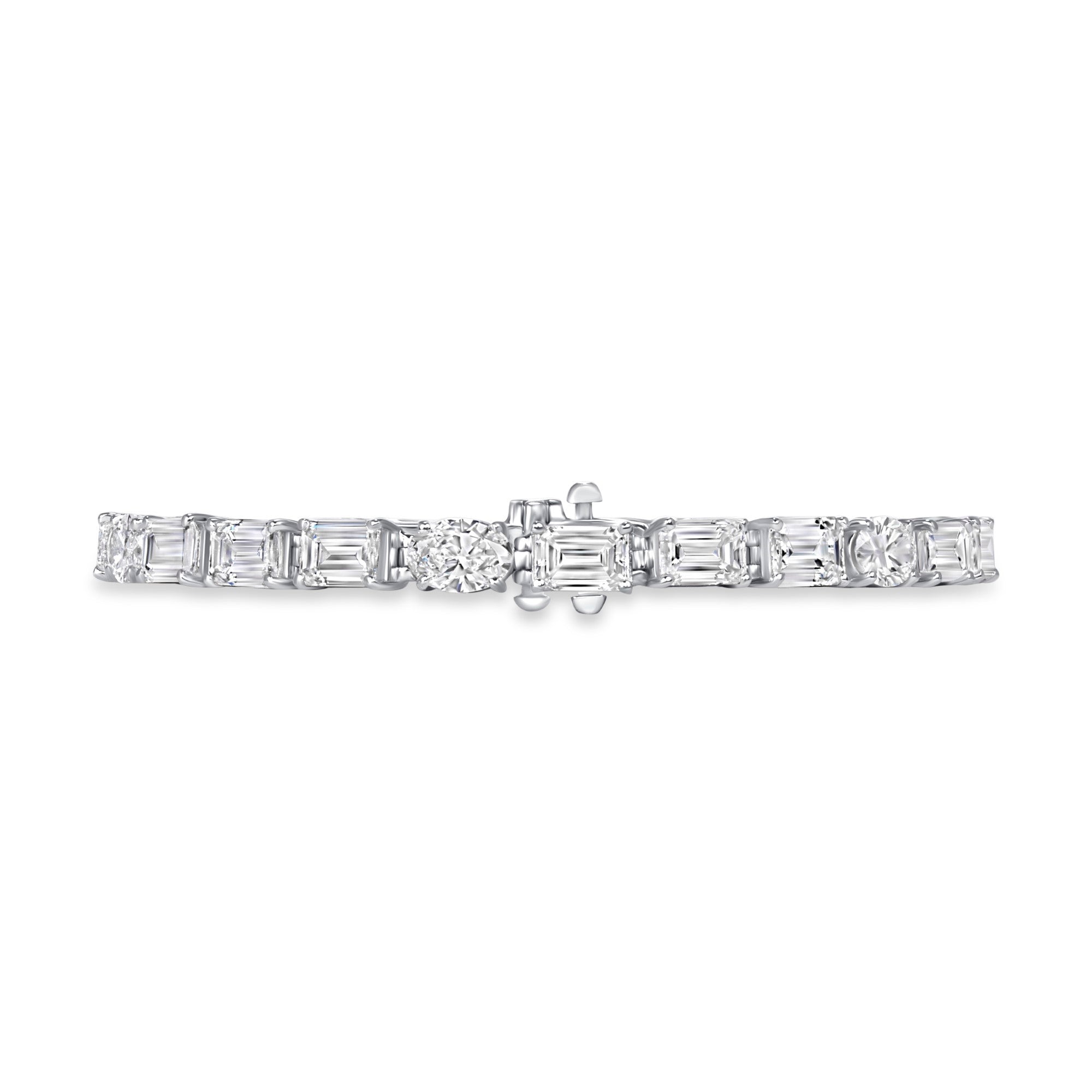 Emerald and Oval Cut Diamond Tennis Bracelet in 18K White Gold