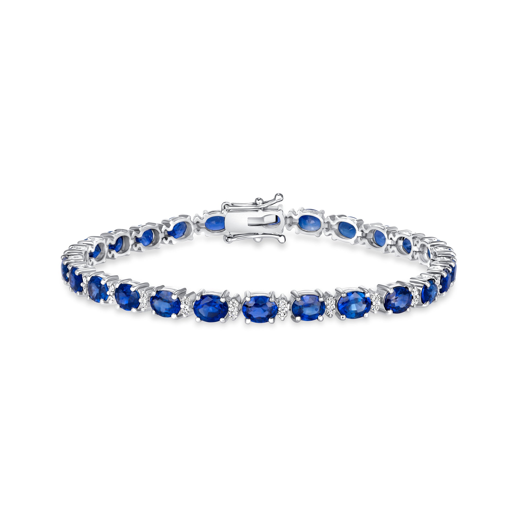 Alternating East West Blue Sapphire & Diamond Tennis Bracelet in 18K White Gold