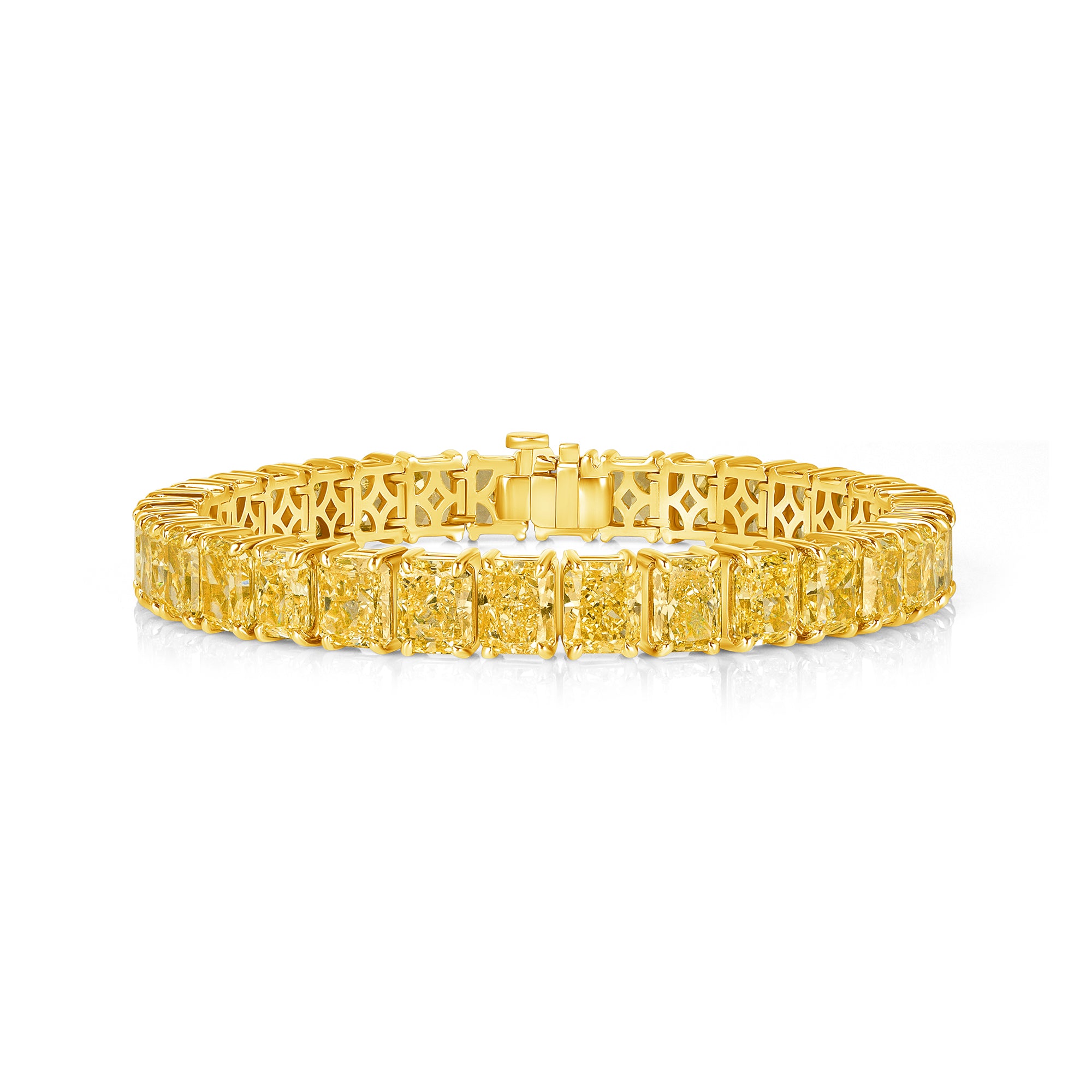 Radiant Cut Fancy Yellow Diamond Tennis Bracelet in 18 Karat Yellow Gold