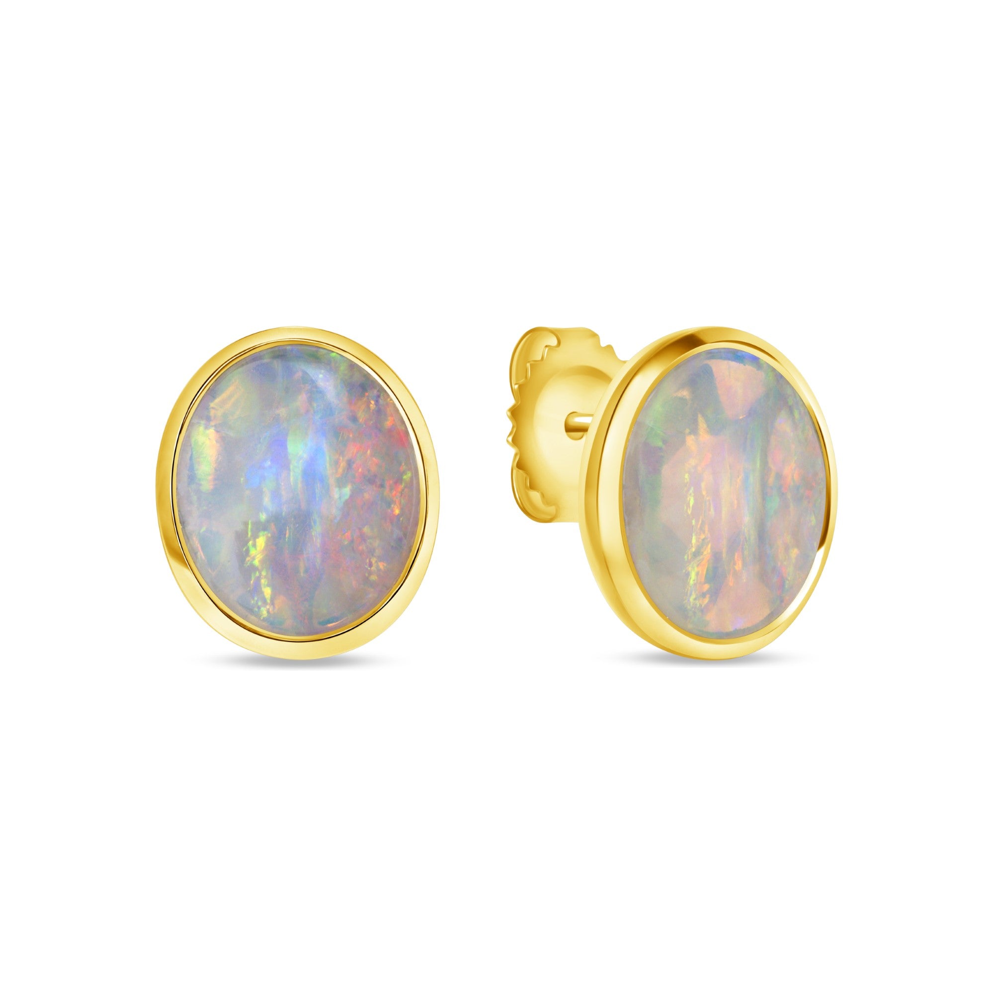 Oval Cut Opal Stud Earrings in 18K Yellow Gold