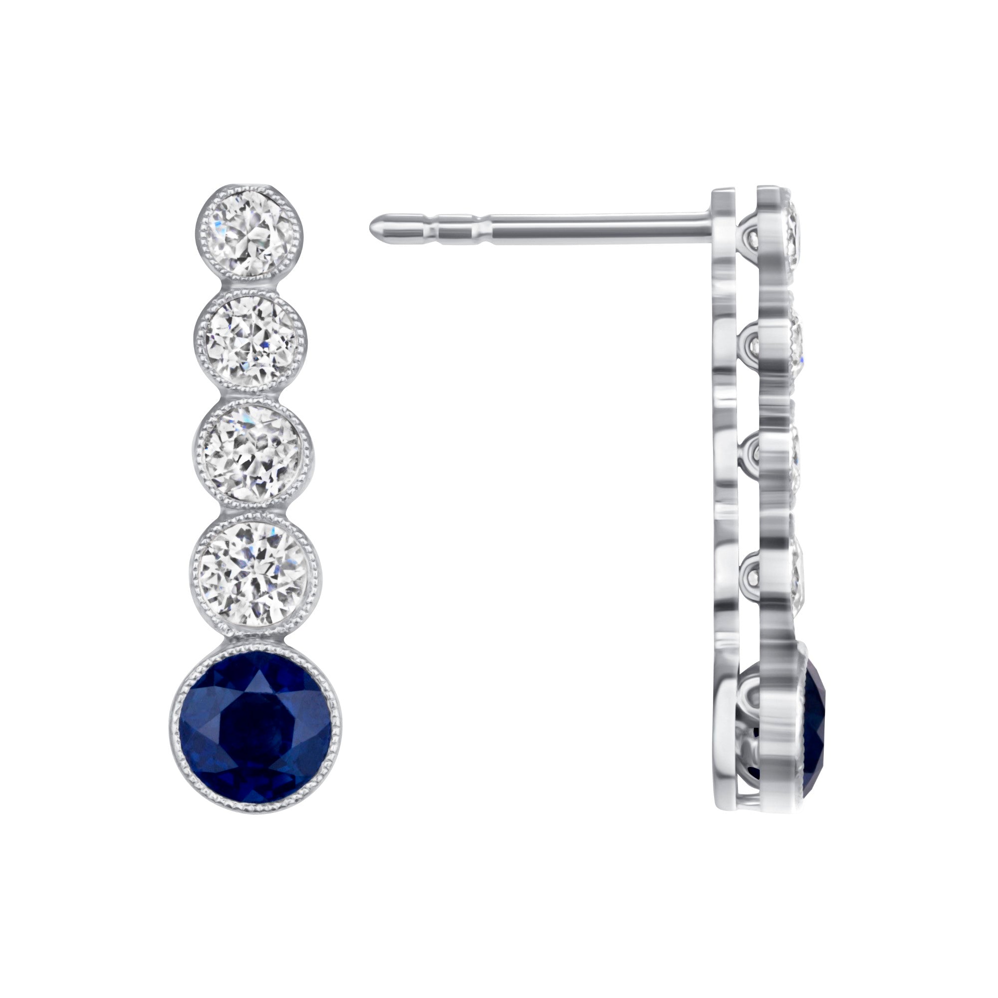 Blue Sapphire and Diamond Drop Earrings in 18K White Gold