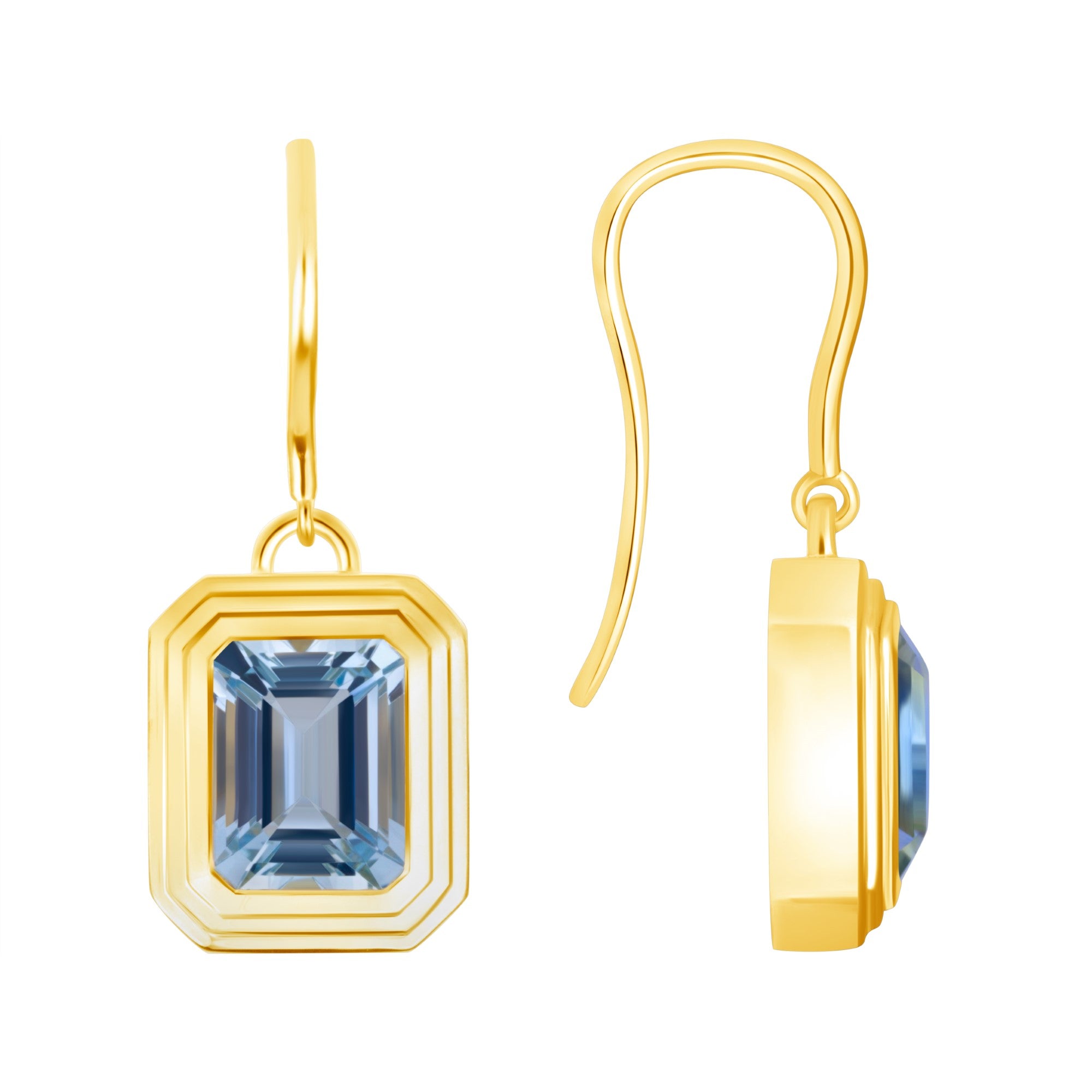 Emerald Cut Aquamarine Drop Earrings in 18K Yellow Gold
