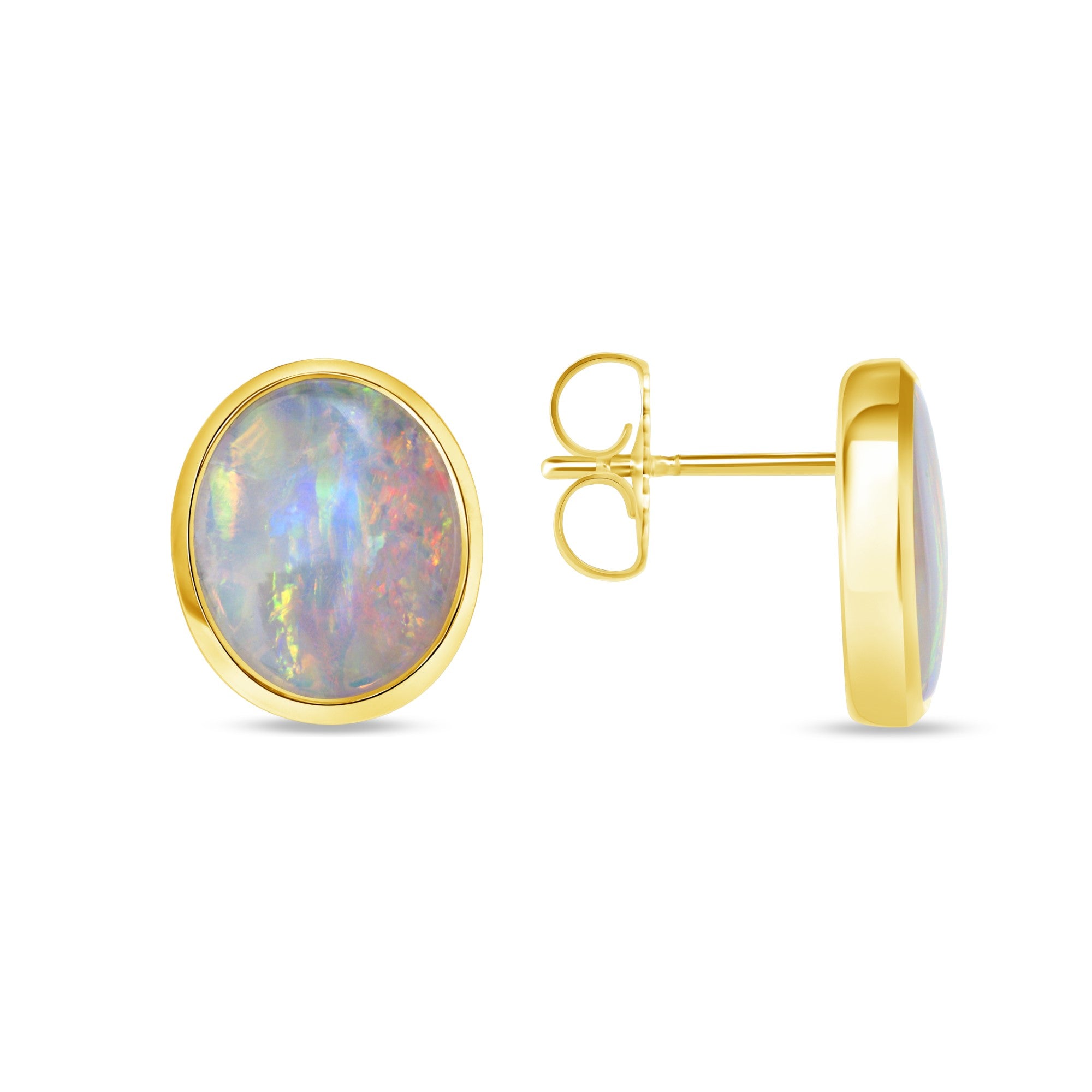 Oval Cut Opal Stud Earrings in 18K Yellow Gold