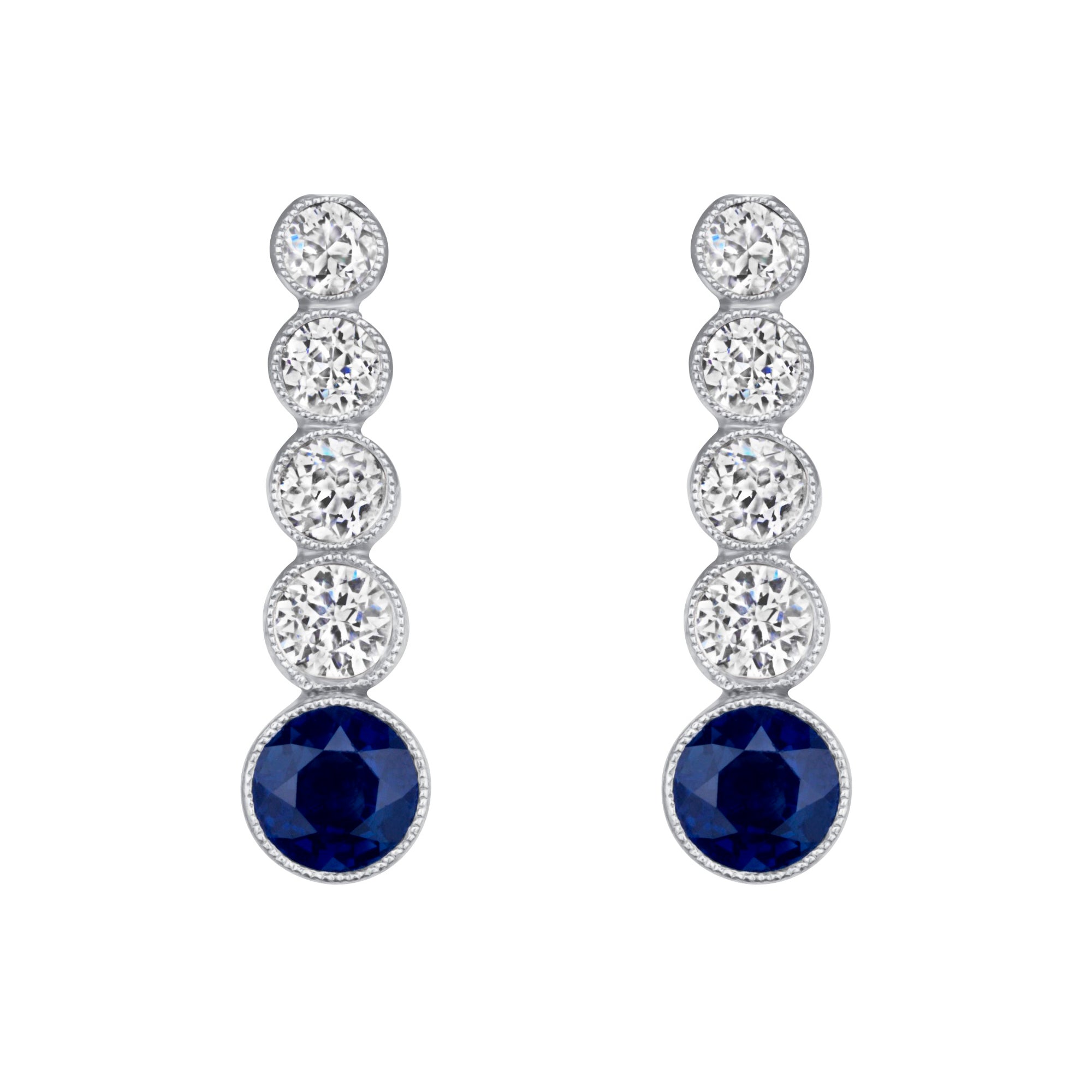 Blue Sapphire and Diamond Drop Earrings in 18K White Gold