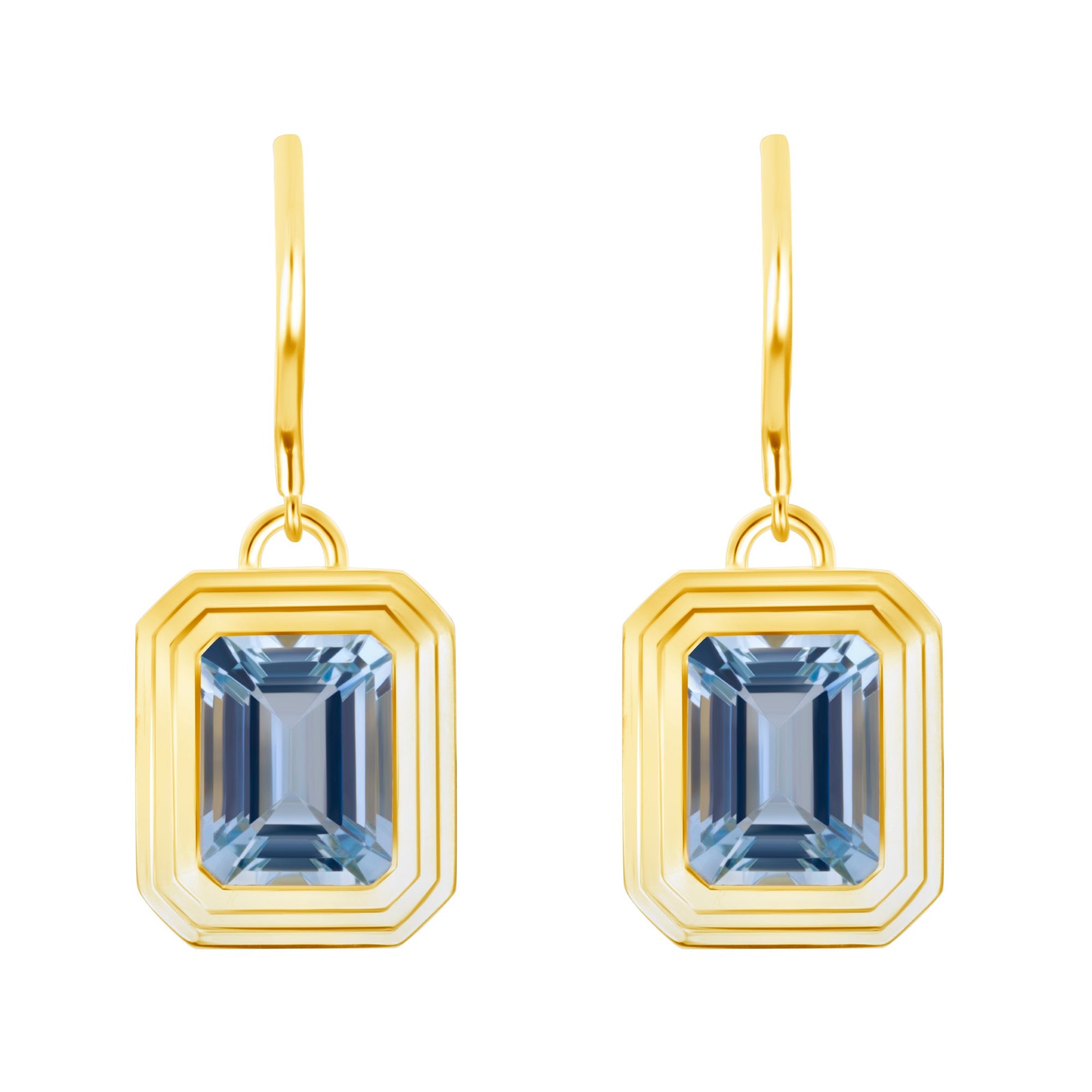 Emerald Cut Aquamarine Drop Earrings in 18K Yellow Gold
